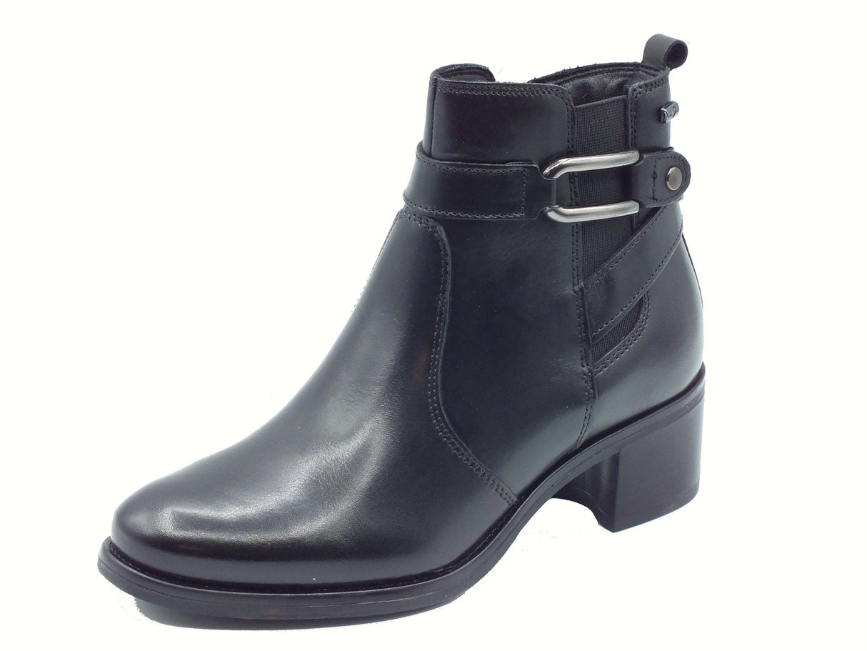 Valleverde Valleverde 47614 Vitello Nero Tronchetti eleganti per Donna in pelle con lampo tacco medio Nero