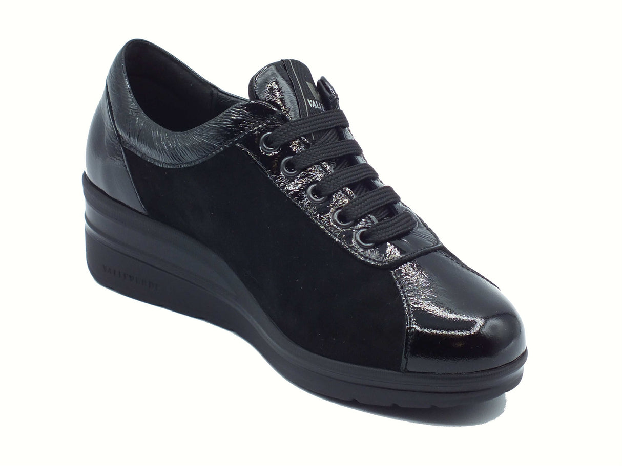 Valleverde Valleverde VD204F Suede Black Sneakers confort per Donna in naplak e nabuk con lacci Black