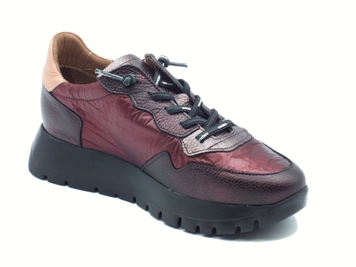 Wonders Wonders A-2491 Odisei Elvin Cobre Sneakers per Donna in tessuto rosso pelle piombo zeppa alta Cobre