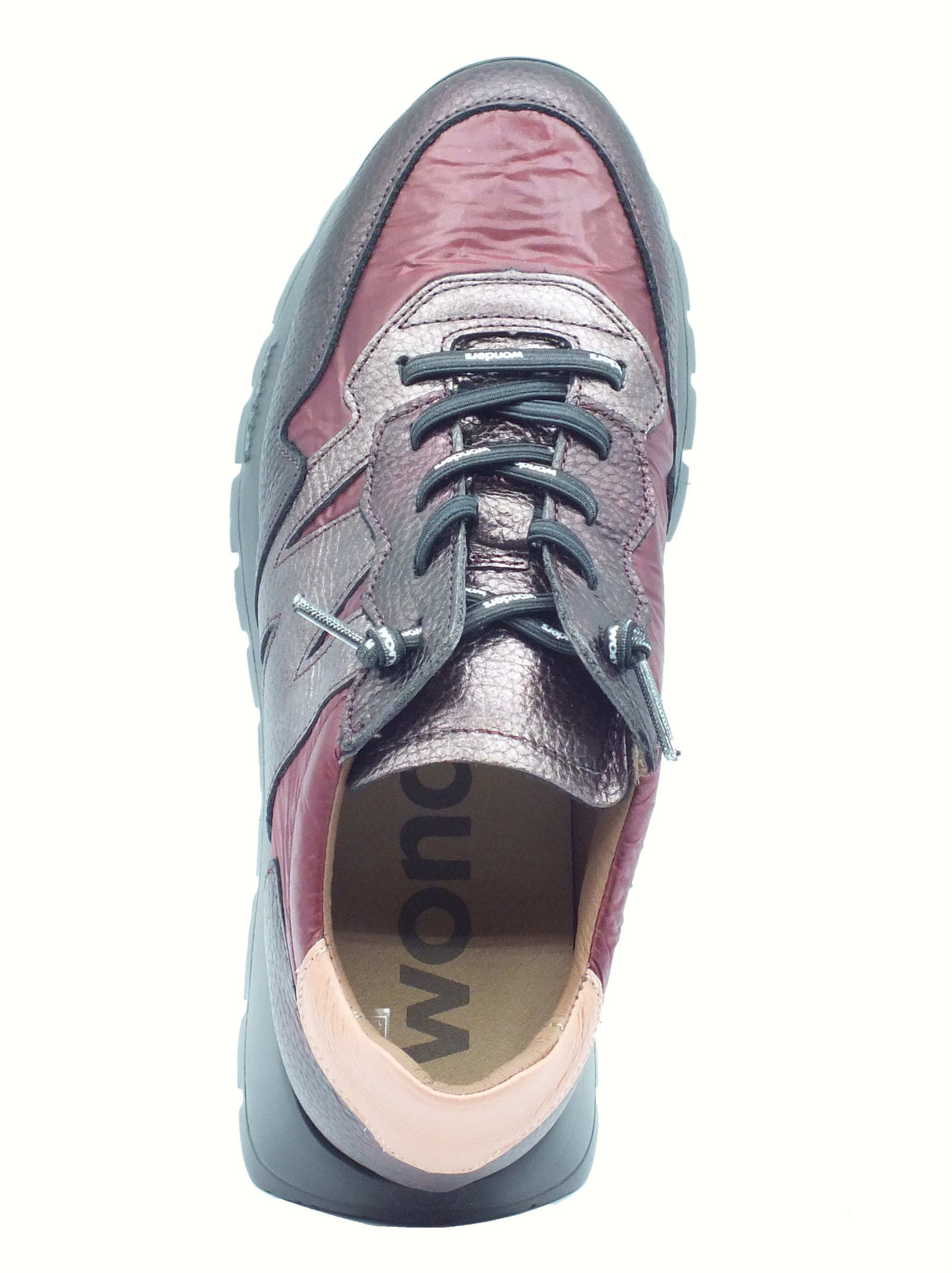 Wonders Wonders A-2491 Odisei Elvin Cobre Sneakers per Donna in tessuto rosso pelle piombo zeppa alta Cobre