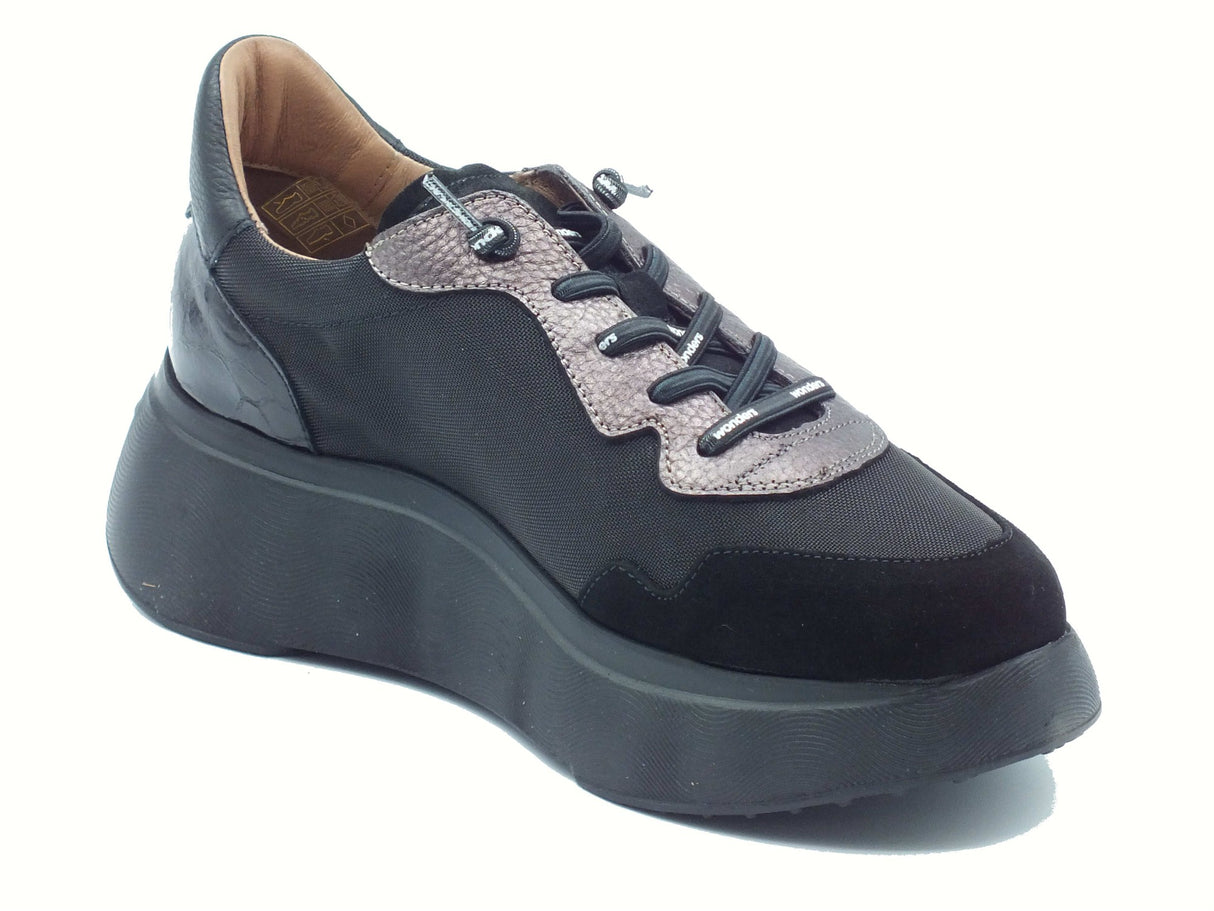 Wonders Wonders A-3631 Roma Trend Negro Sneakers per Donna in tessuto e nabuk nero zeppa alta Negro