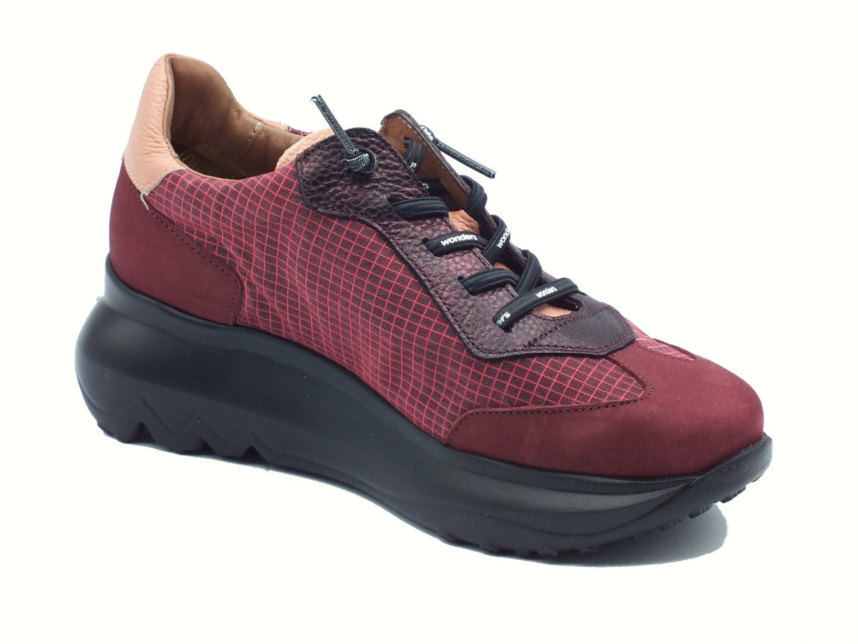 Wonders Wonders A-4001 UltraFly Nubuk Vino Sneakers per Donna in tessuto e nabuk zeppa alta bombata Vino