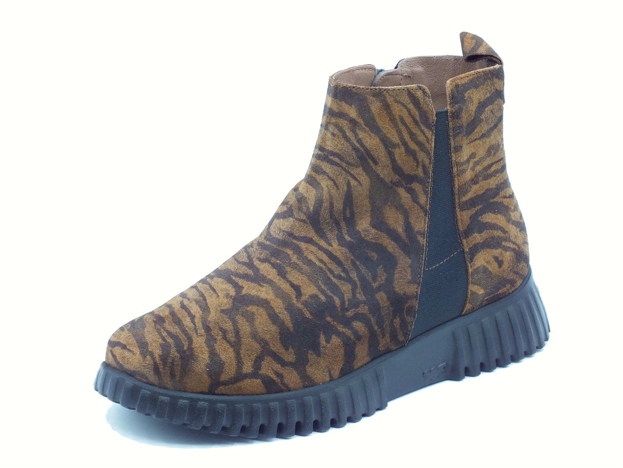 Wonders Wonders A-4404 FlexFly Zebra Tabac Tronchetti per Donna in nabuk zebrato con lampo Tabac