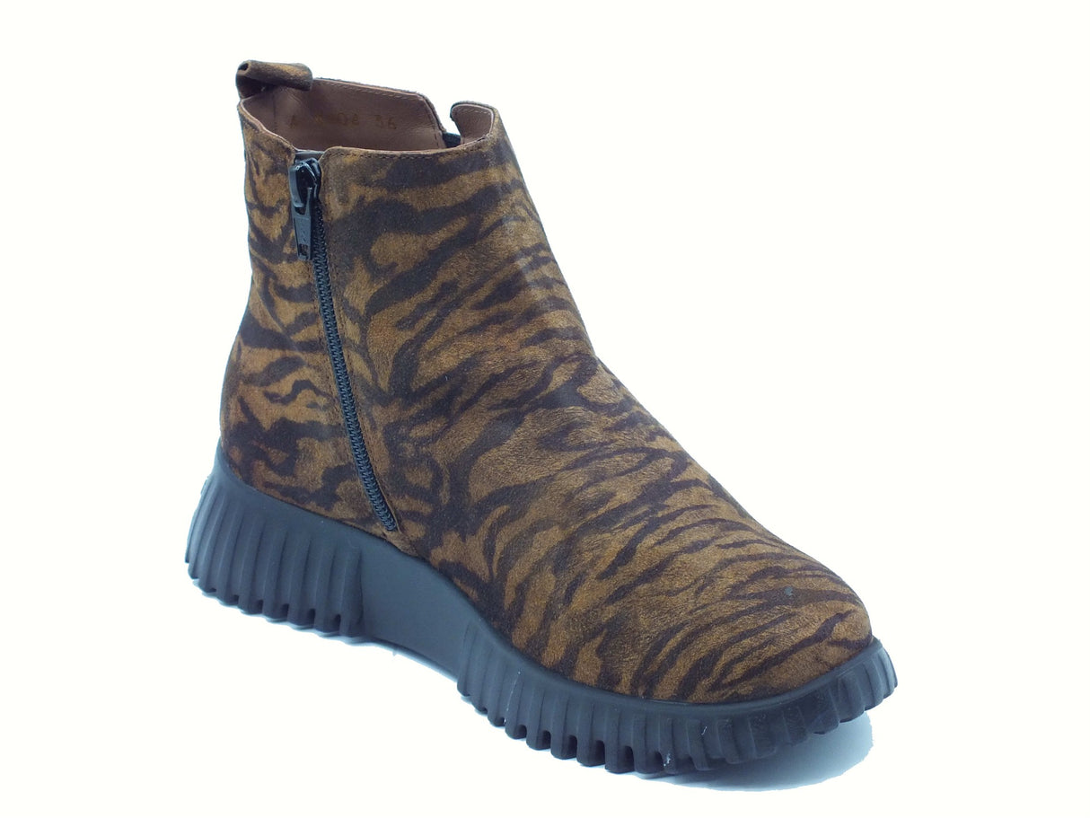 Wonders Wonders A-4404 FlexFly Zebra Tabac Tronchetti per Donna in nabuk zebrato con lampo Tabac