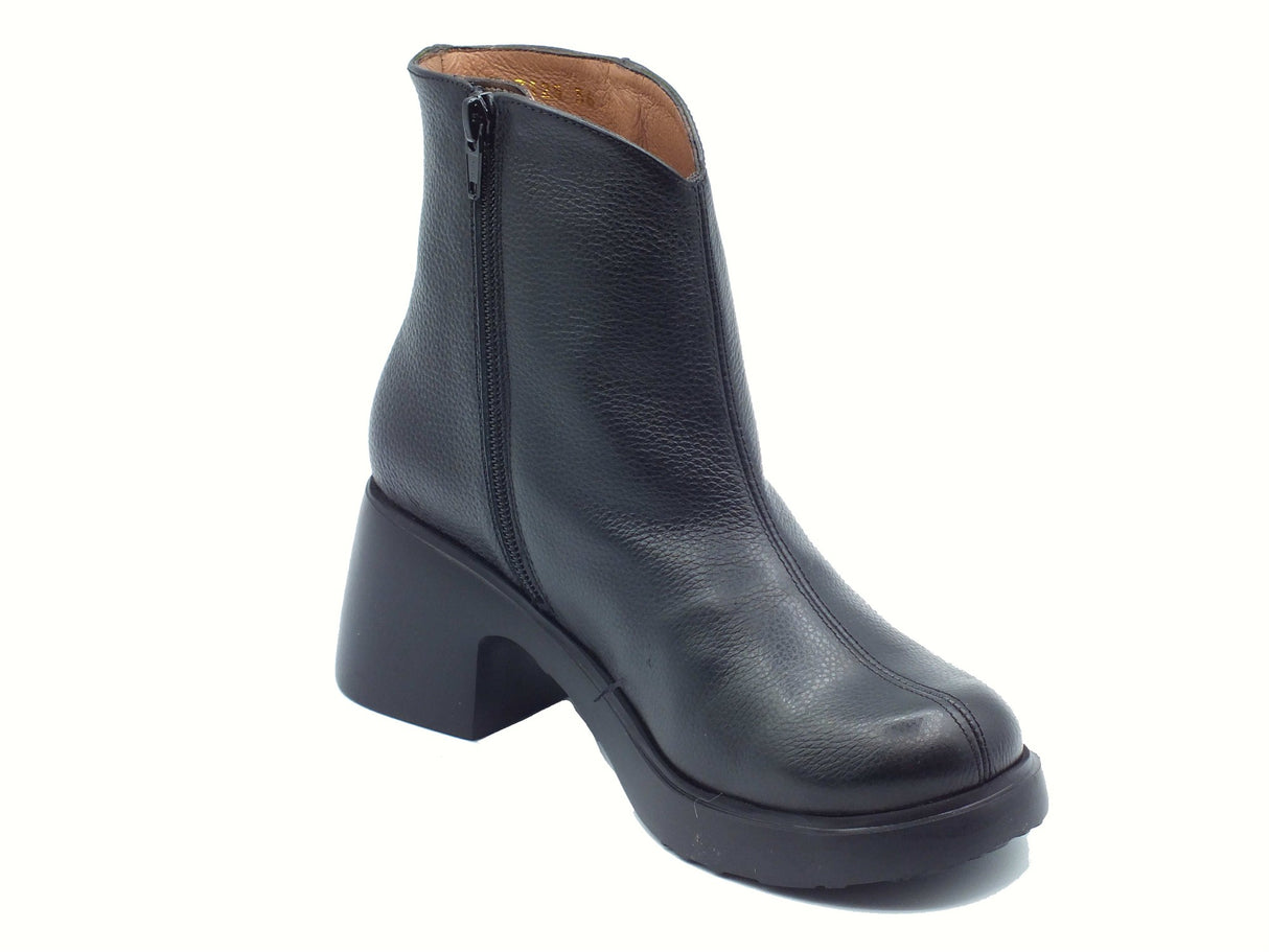 Wonders Wonders E-7125 Flytres Wild Negro Tronchetti per Donna in pelle martellata nero con lampo e tacco Negro