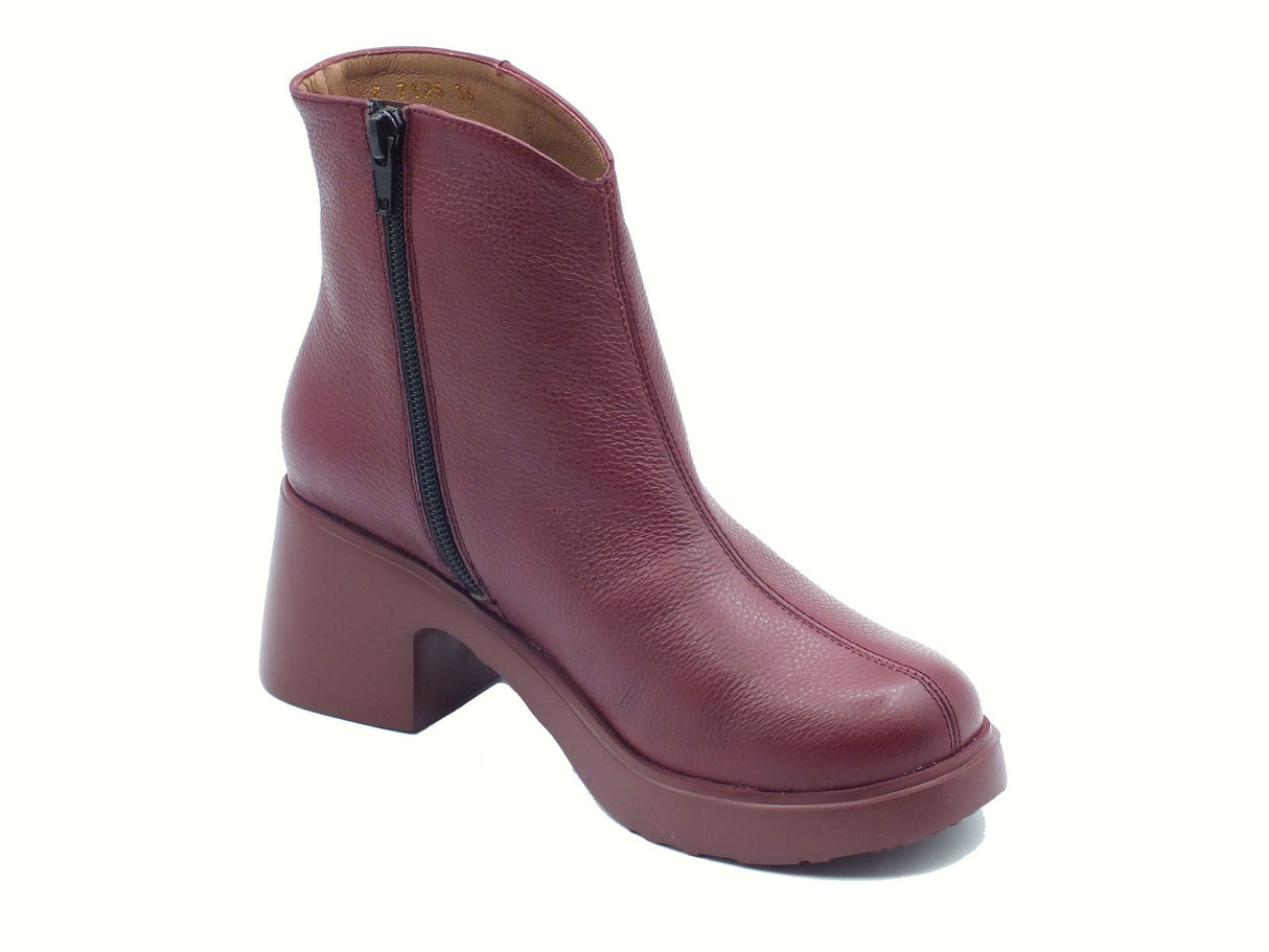 Wonders Wonders E-7125 Flytres Wild Vino Tronchetti per Donna in pelle martellata con lampo e tacco Vino