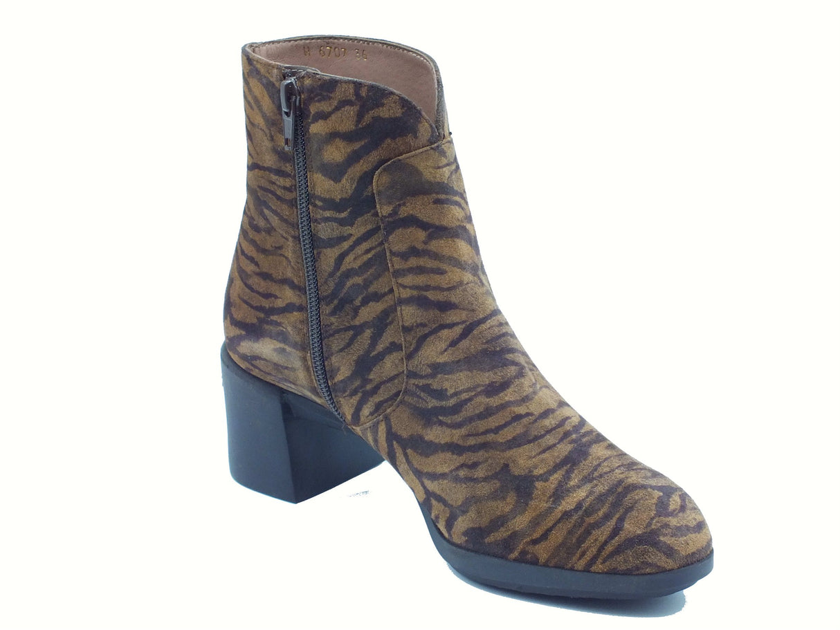 Wonders Wonders H-6705 Reghost Zebra Tabac Tronchetti per Donna in nabuk zebrato con lampo Tabac