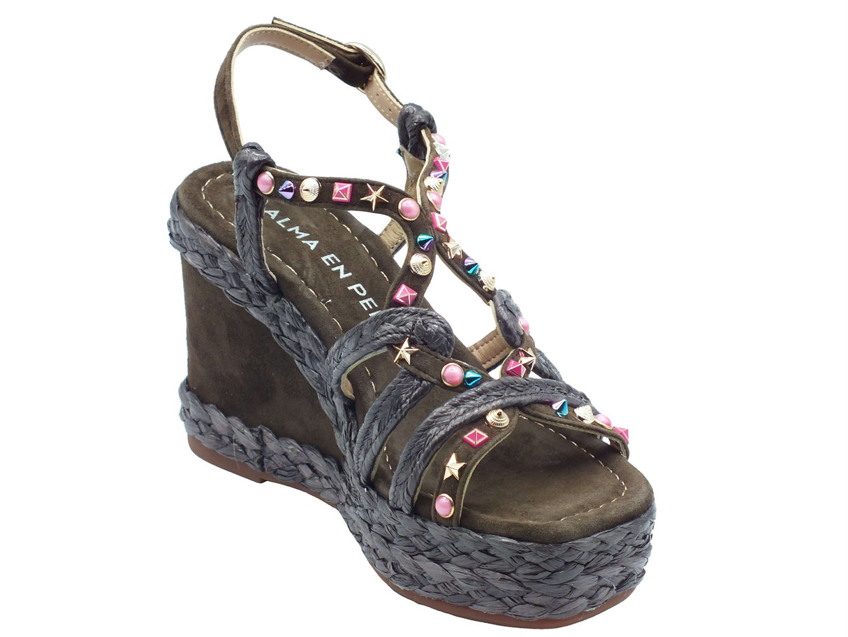 Alma en Pena Alma en Pena Sandali zeppa alta Donna V265901 Suede Coffee pelle marrone Suede Coffee
