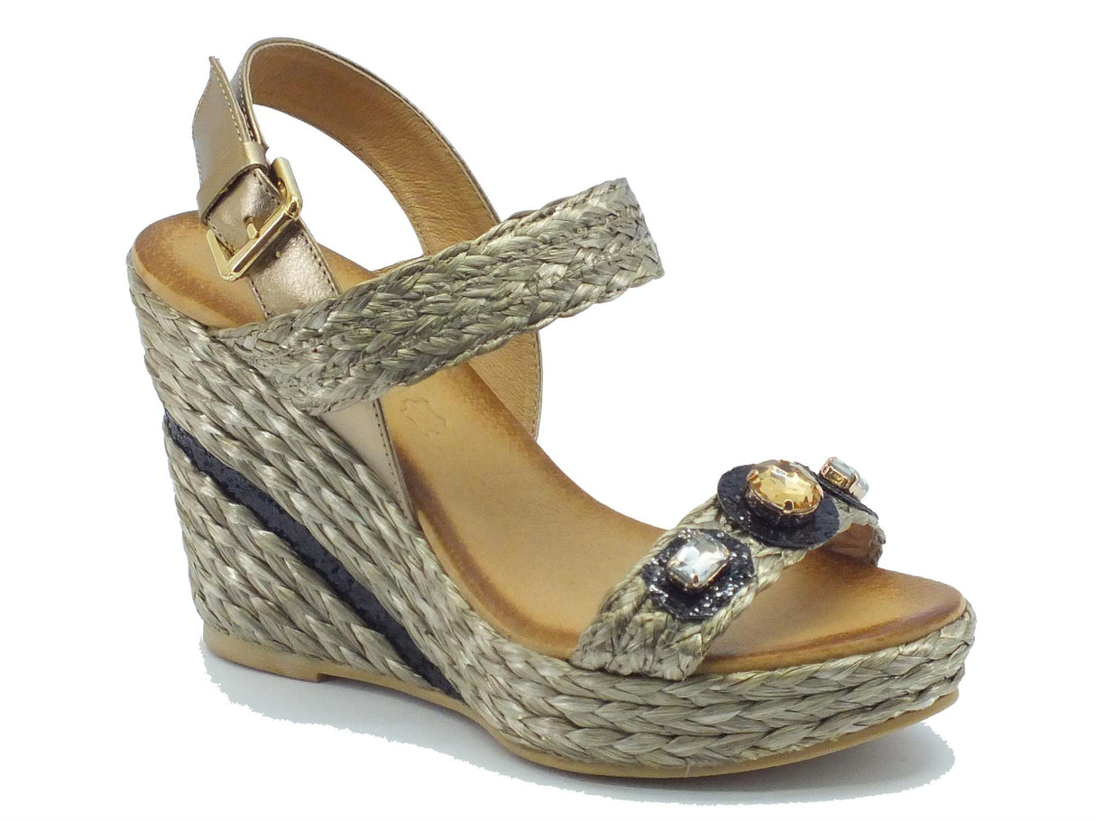 CafèNoir Sandali con zeppa alta CafèNoir in raffia intrecciata taupe Taupe