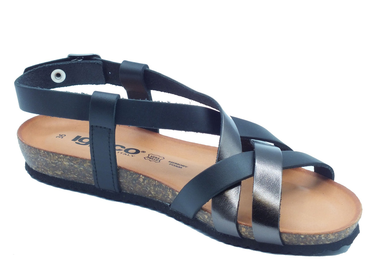 Igi&Co Igi&Co Sandali zeppa bassa Donna 1195400 Vit. Nero Antracite pelle nero Nero Antracite