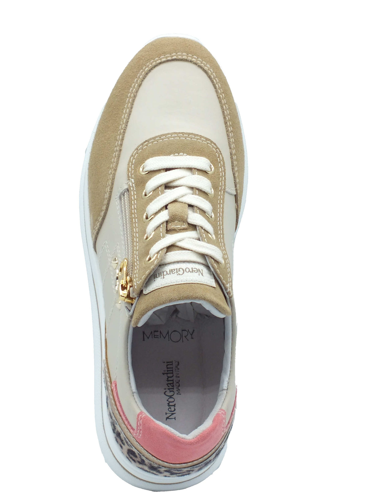 Nero Giardini Nero Giardini Sneakers Donna E615204D Velour Nudo Velvet Milk pelle beige bianco latte