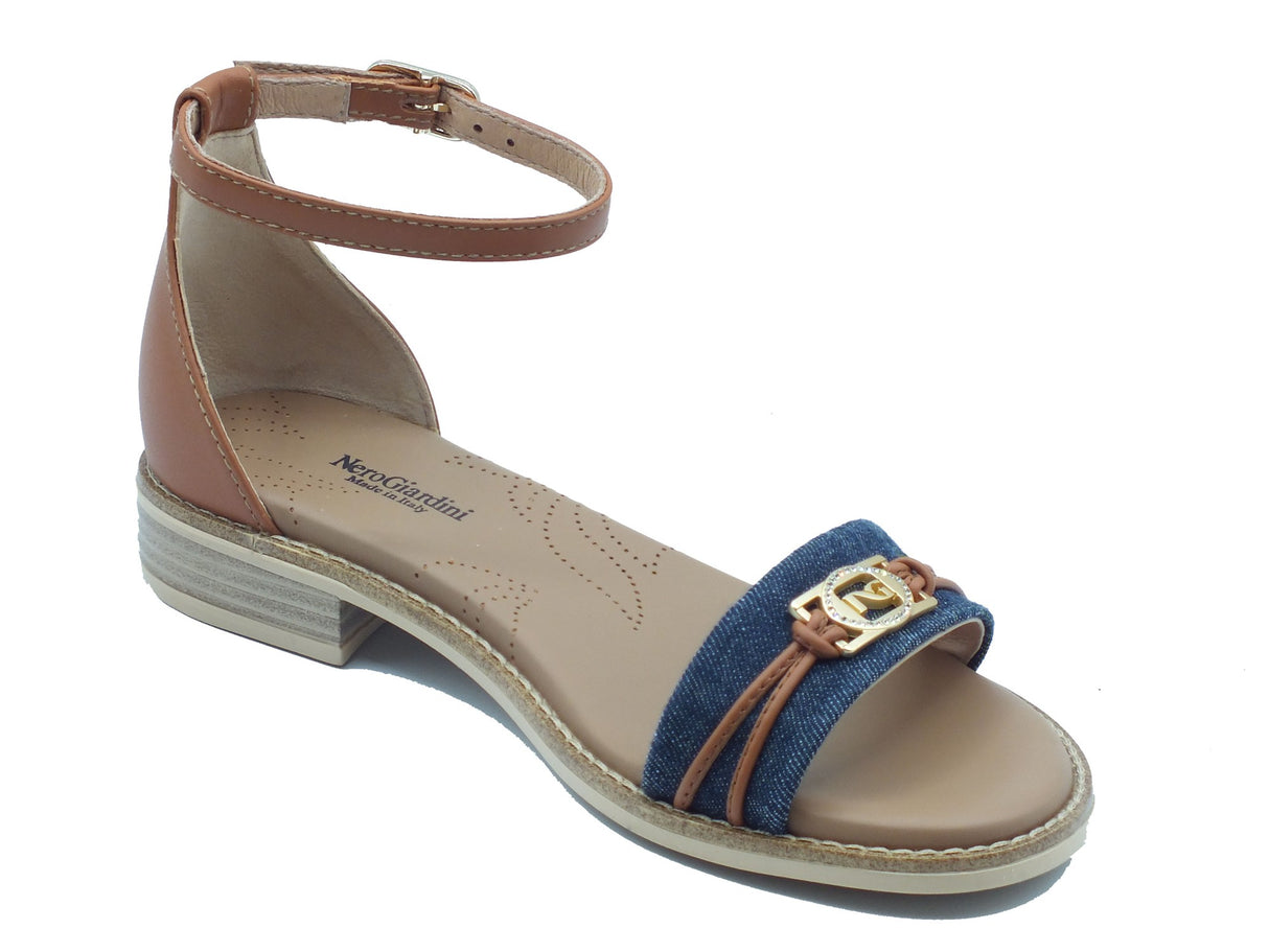 Nero Giardini Nero Giardini Sandali tacco basso Donna E615898D Tinto Jeans pelle marrone marrone