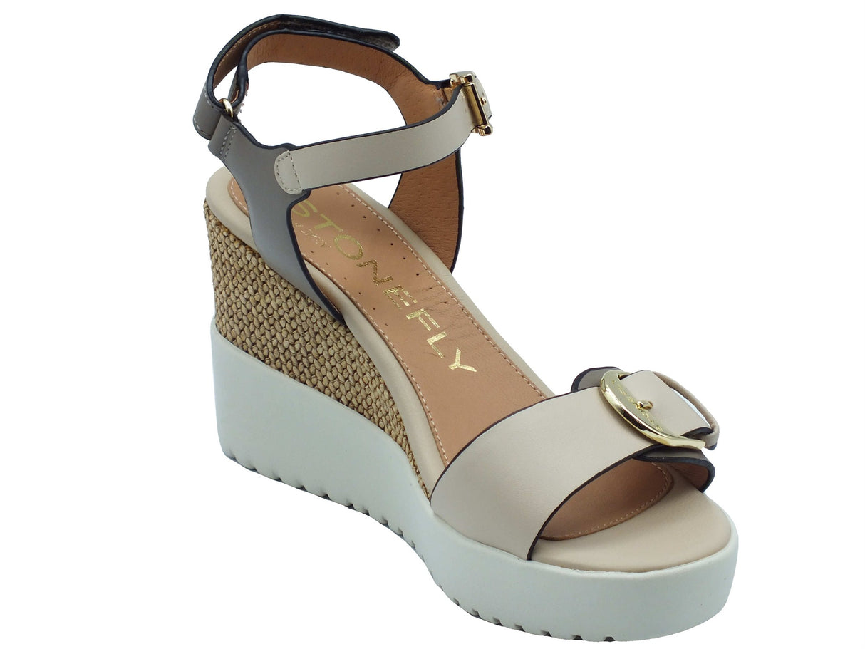 Stonefly Stonefly Sandali zeppa alta Donna 222301 Ely 21 Taupe Brown pelle beige Taupe Brown