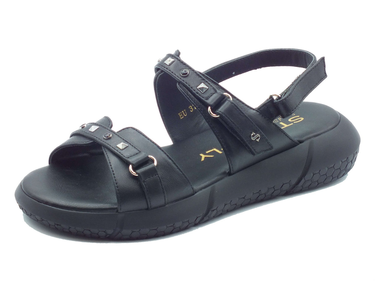 Stonefly Stonefly Sandali zeppa bassa Donna 223707 Zoe Nap Studs Black pelle nero Black