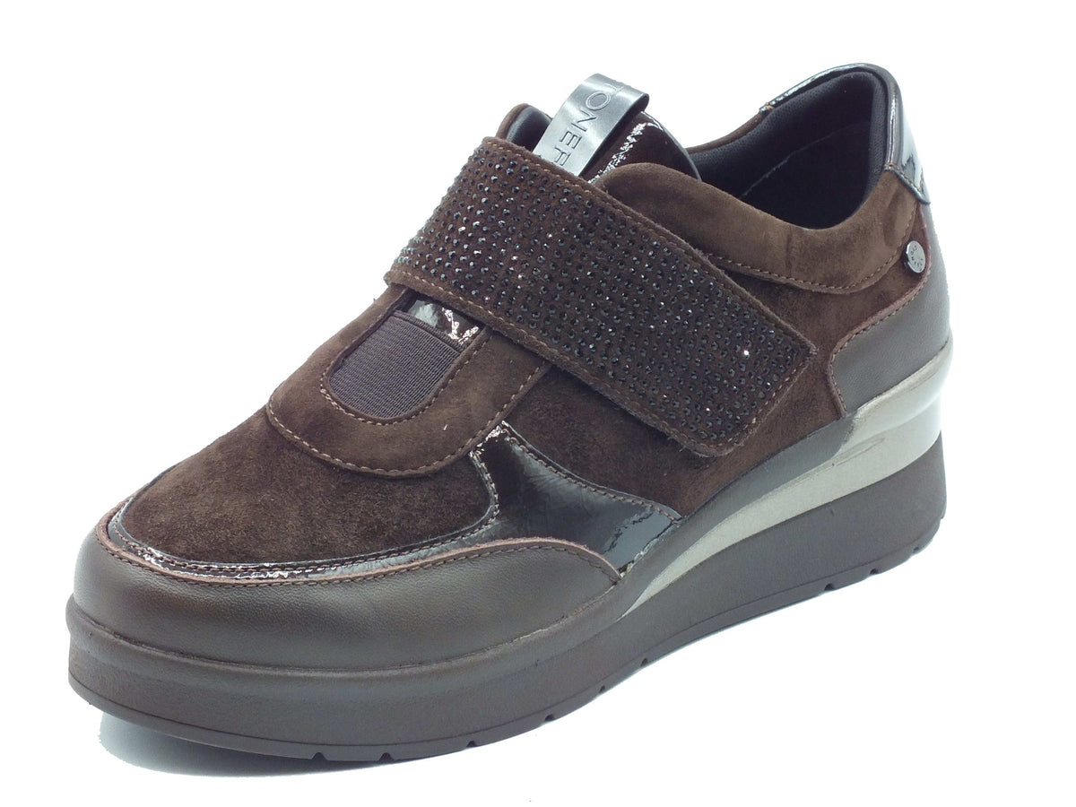 Stonefly Stonefly Sneakers confort Donna 224211 Cream Patent Strass Coffe Brown pelle marrone Coffe Brown