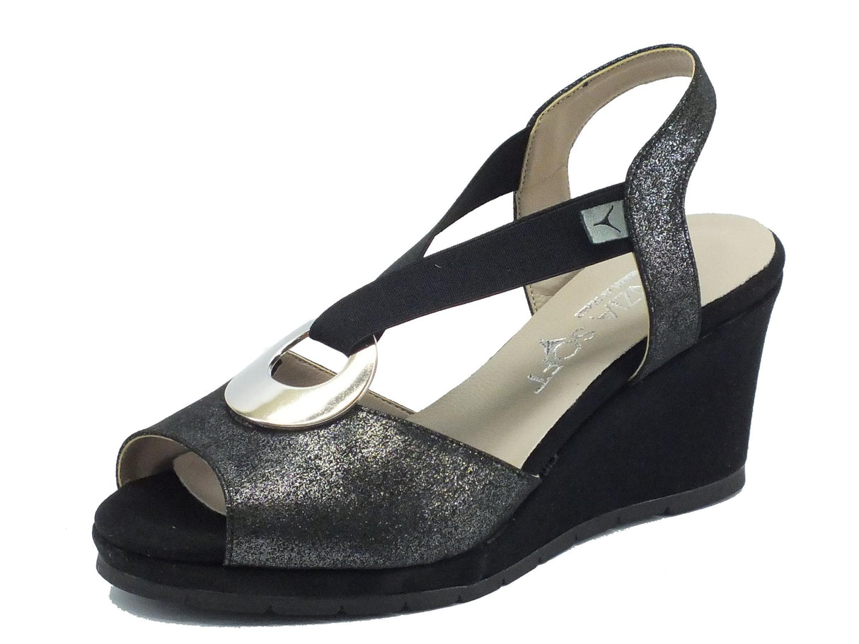 Cinzia Soft Sandali Cinzia Soft in tessuto glitterato nero zeppa alta Nero