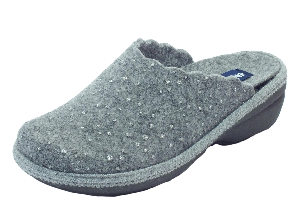 Melluso Pantofole Melluso per donna in tessuto grigio sottopiede estraibile zeppa media Grigio