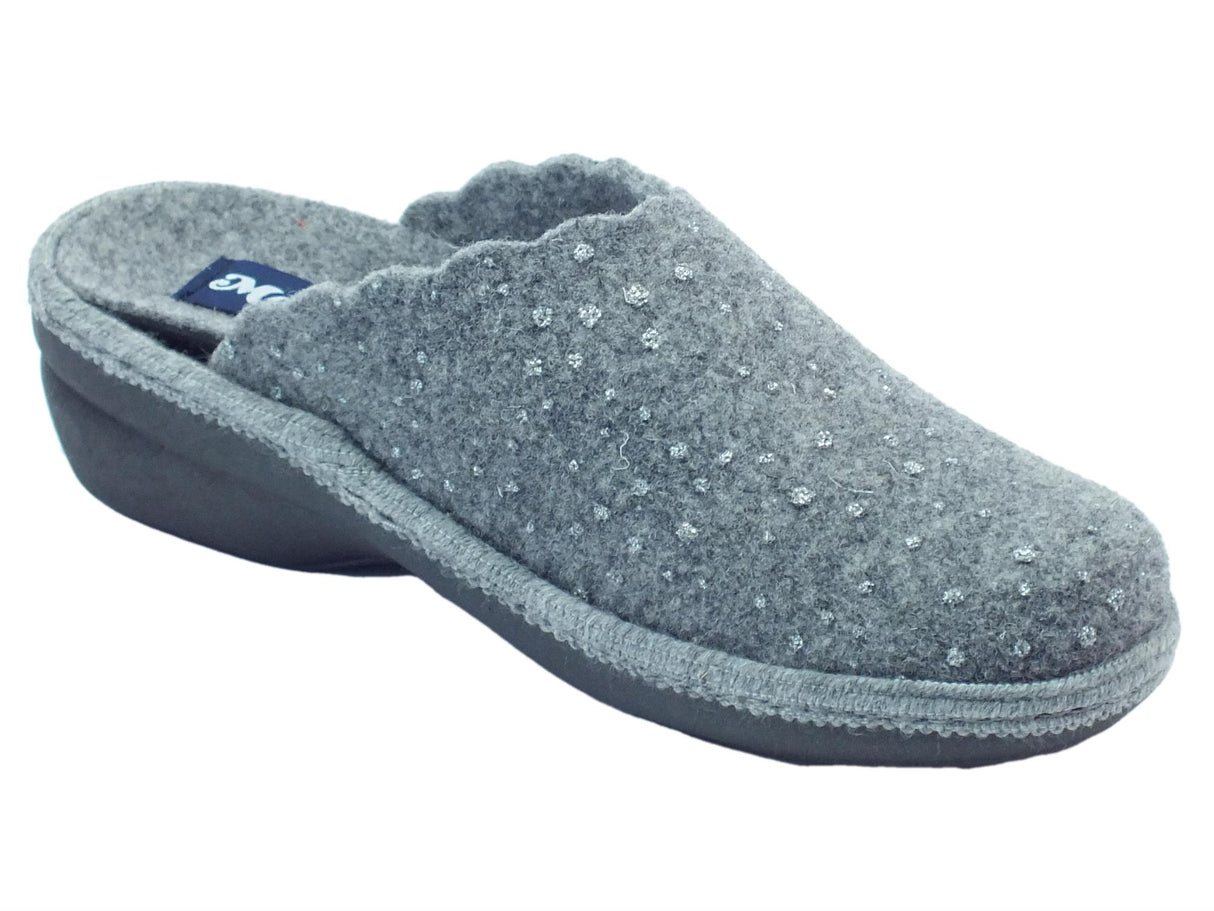 Melluso Pantofole Melluso per donna in tessuto grigio sottopiede estraibile zeppa media Grigio