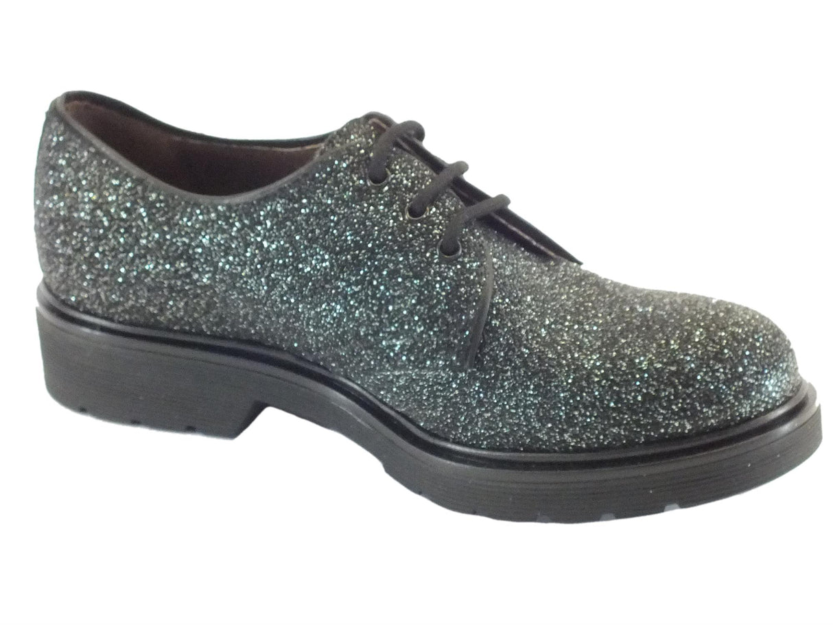 Nero Giardini Scarpe NeroGiardini per donna in glitter nero ed argento con lacci Nero Argento