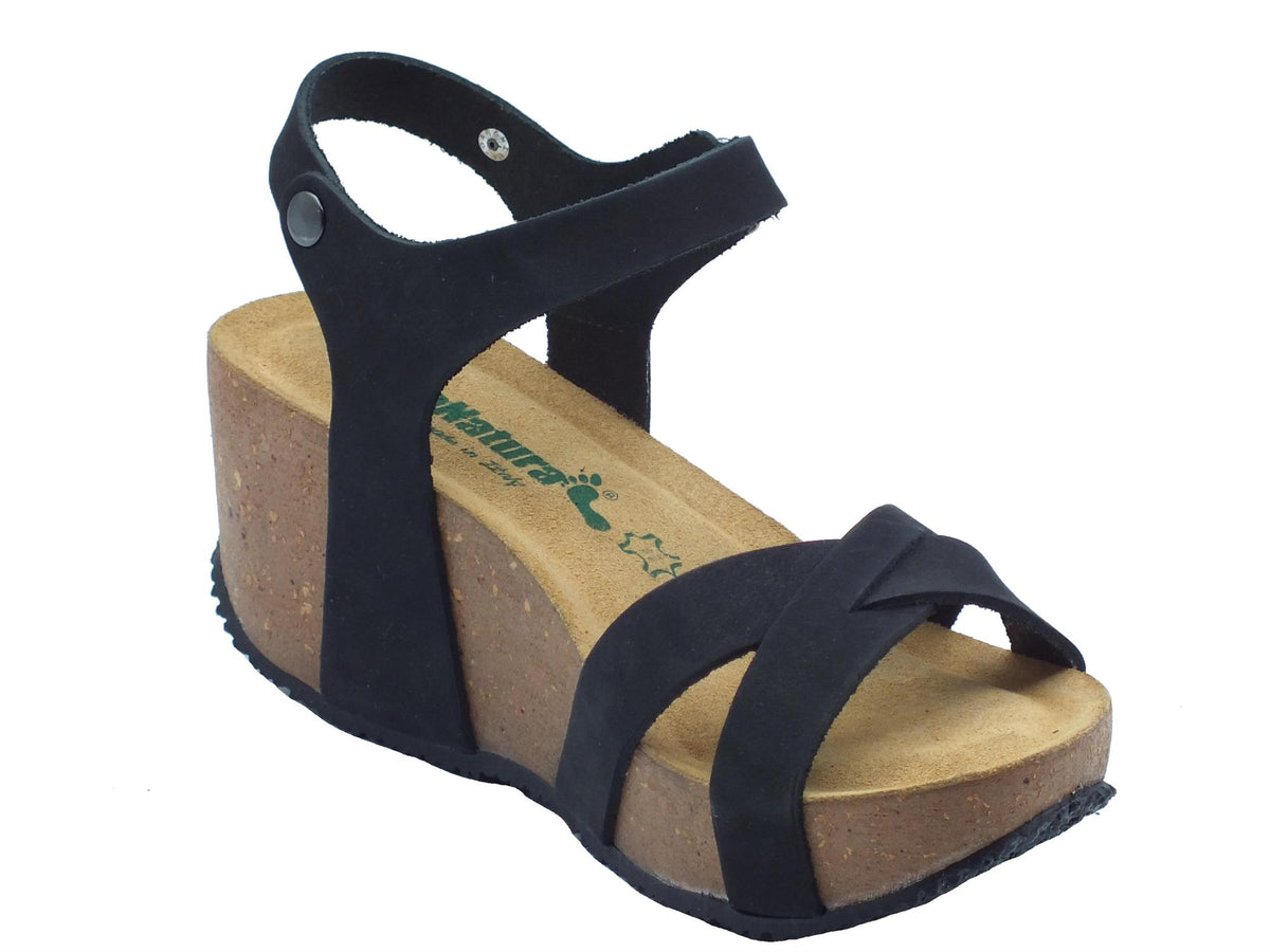 BioNatura BioNatura Sandali zeppa alta Donna 24 Fregene IMB Nabuk Nero pelle nero Nero