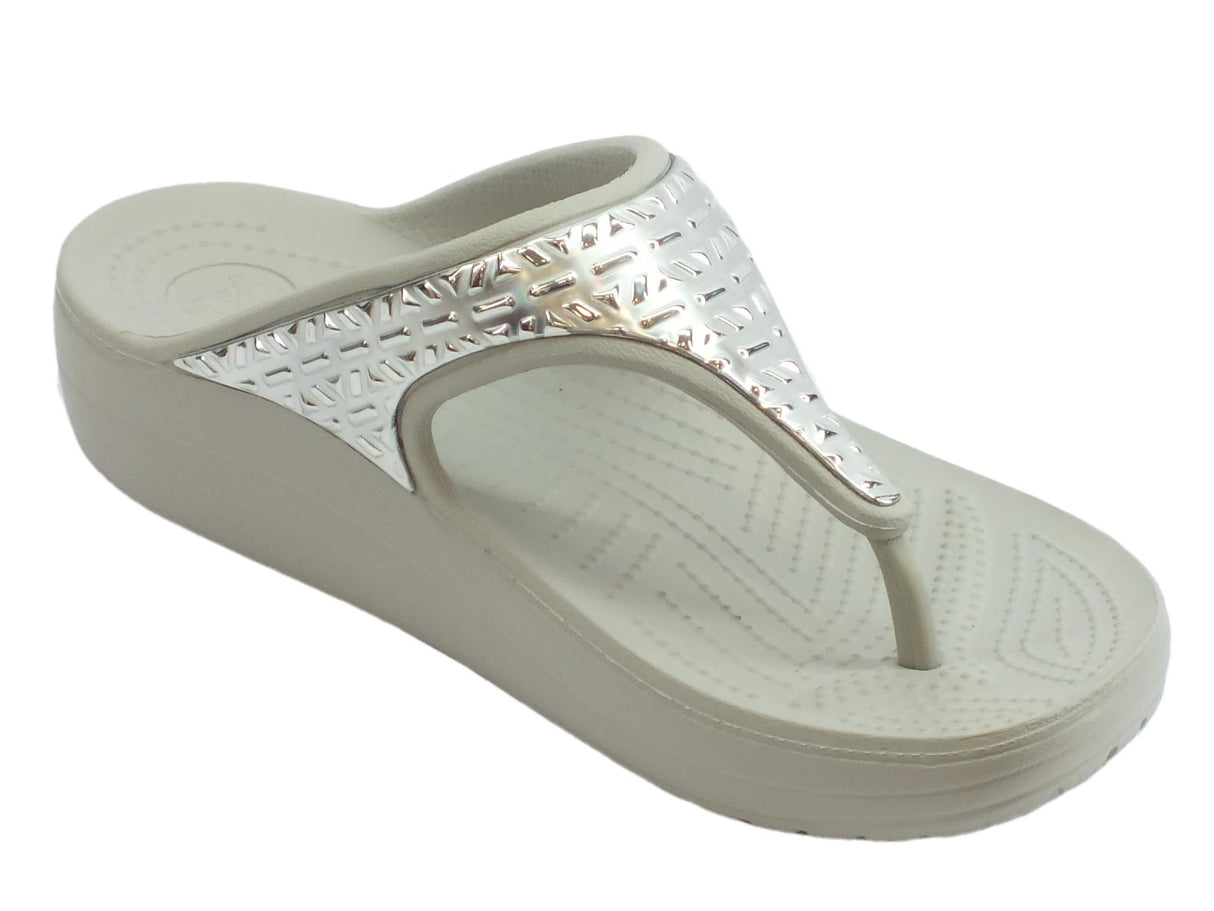 Crocs Infradito Crocs per donna Sloane Graphics in gomma grigio e cromato argento White Silver