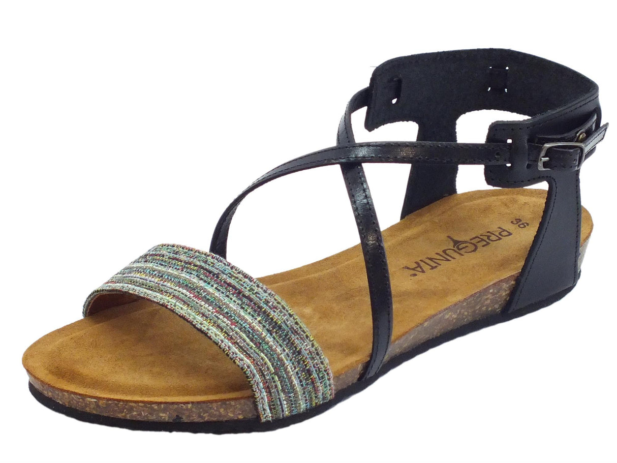 Pregunta Sandali Pregunta per donna in pelle nera zeppa bassa Nero