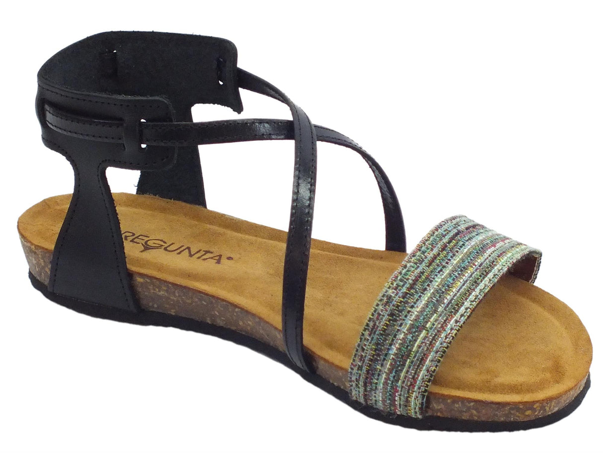 Pregunta Sandali Pregunta per donna in pelle nera zeppa bassa Nero