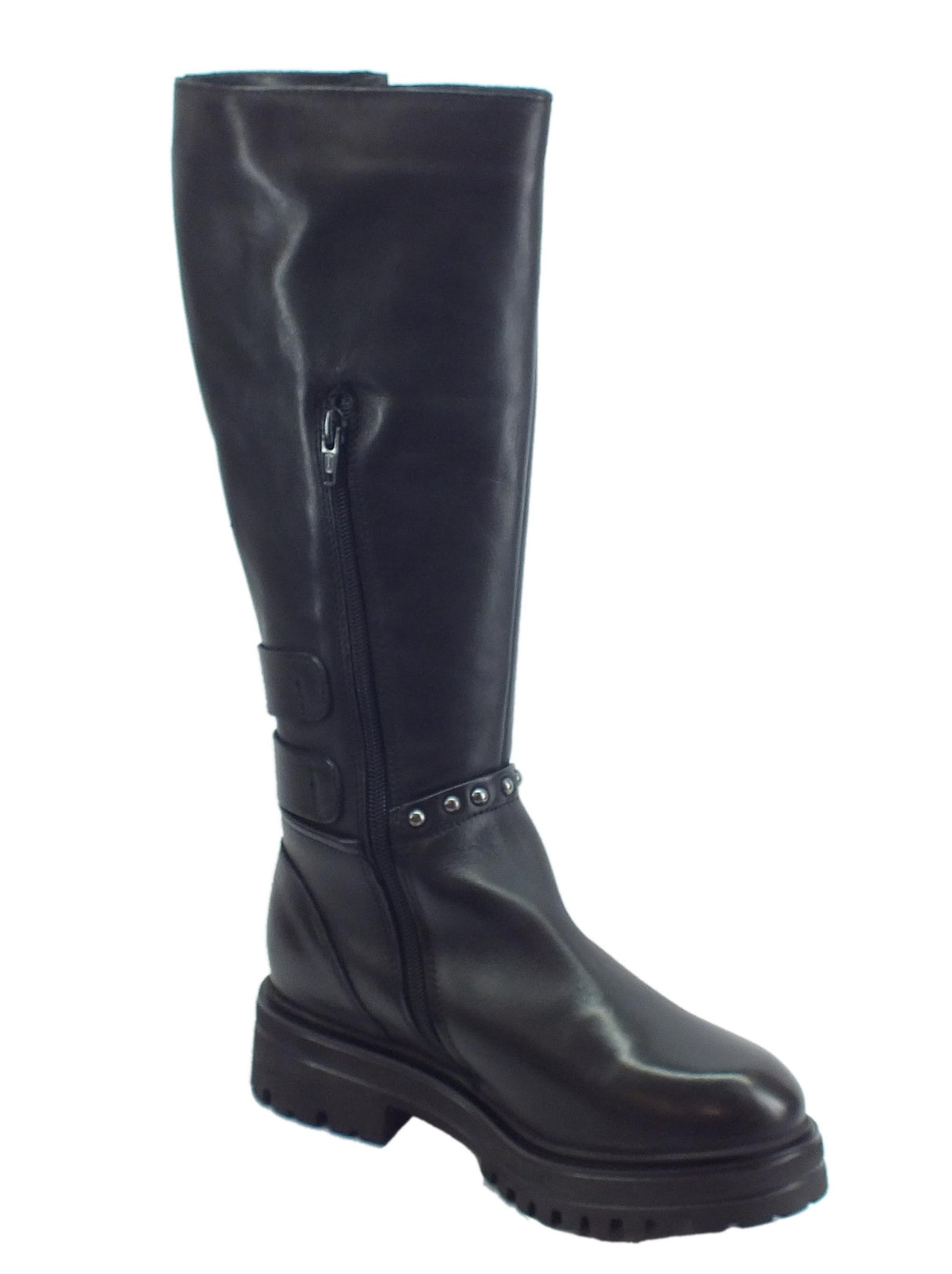 CafèNoir Stivali CafèNoir per donna modello tecnico in pelle nera con fibbie e lampo Nero