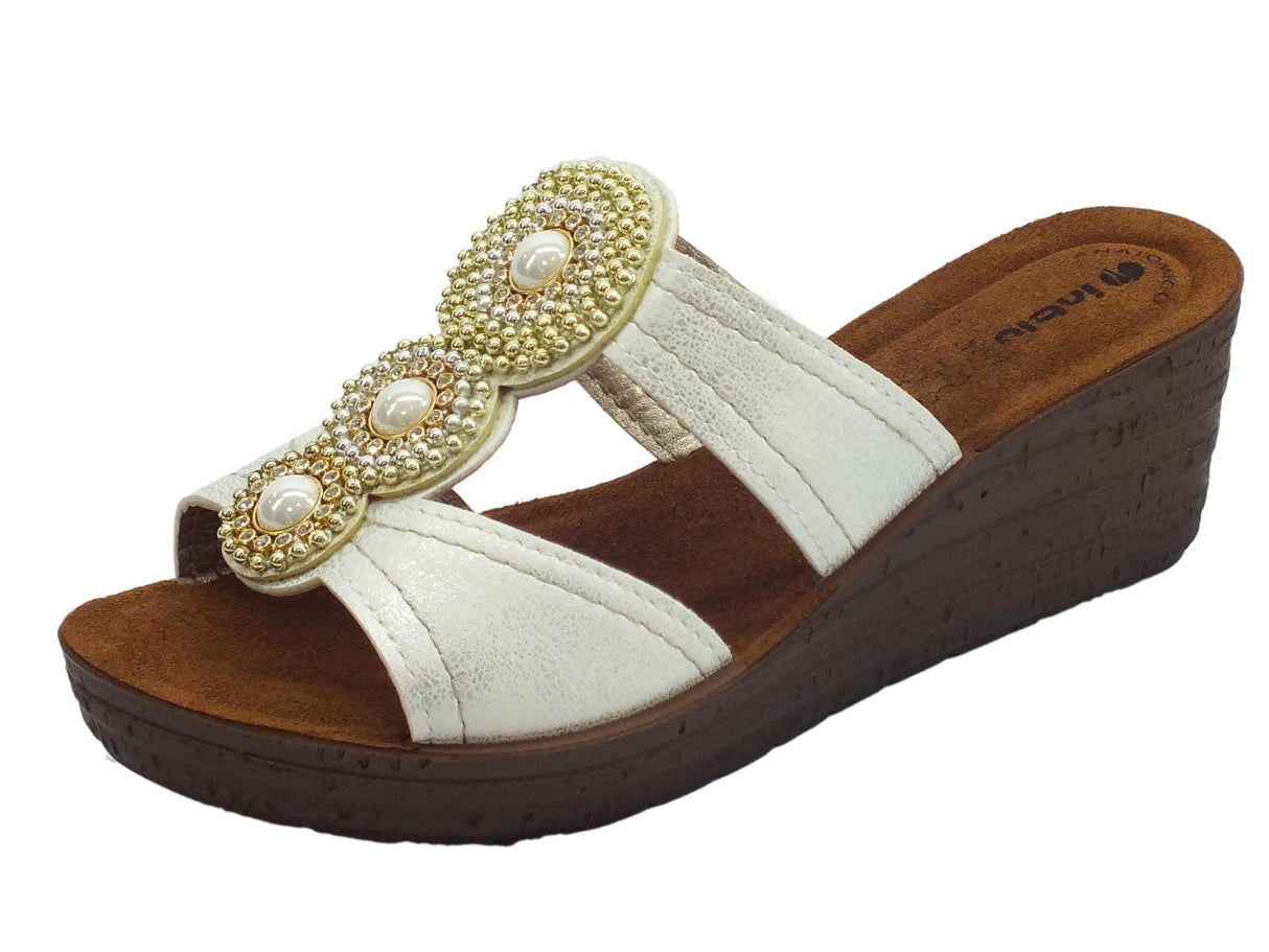 InBlu Ciabatta InBlu in ecopelle satinata bianco ed argento sottopiede Soft Anatomico Zeppa alta Bianco