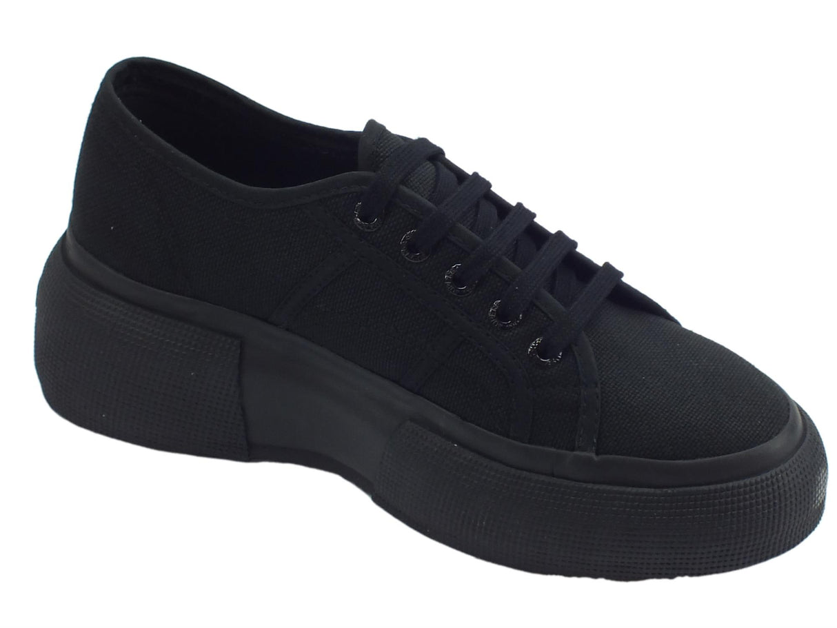 Superga Superga 2287 COTW Total Black sneakers sportive donna in tessuto nero zeppa bombata Black