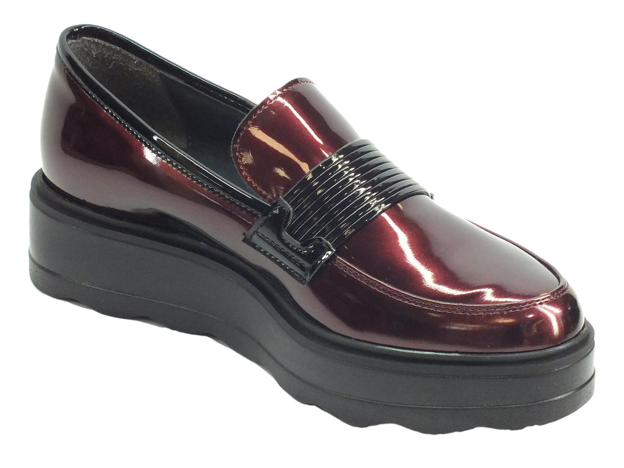 Cinzia Soft Cinzia Soft IAB743140 mocassini con zeppa alta in vernice perlata nera e bordò Vern. Perl. Bordò