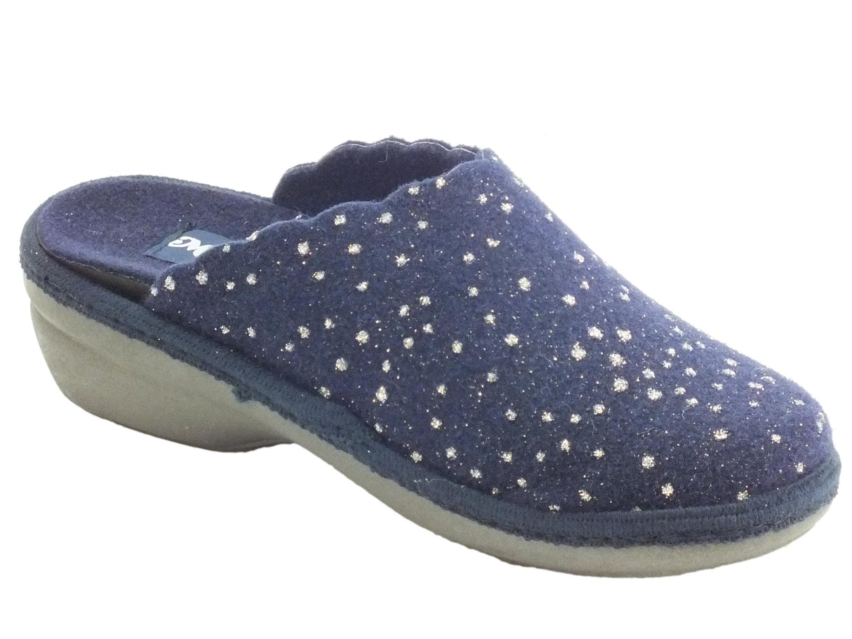 Melluso Melluso PD306F Blu Pantofole Donna in tessuto blu a poisse argento Blu
