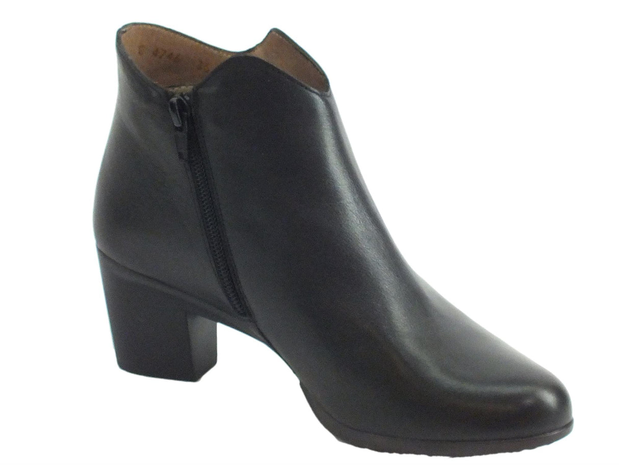 Wonders Wonders G-4746 Velvet Negro Tronchetti Donna in pelle nera con lampo tacco basso nero