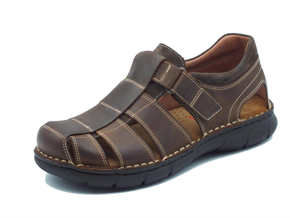 Zen Zen 7402 Caffè Analgesico Sandali per Uomo in pelle ingrassata testa di moro con chiusura a strappo Caffè Analgesico