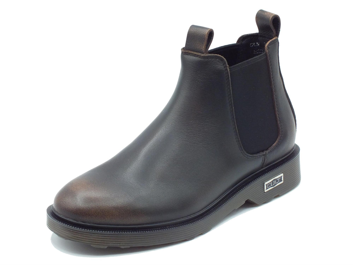 CULT Cult CLM353000 Ozzy Black Brown Scarponcini Uomo Beatles in pelle nera spazzolata marrone Black Brown