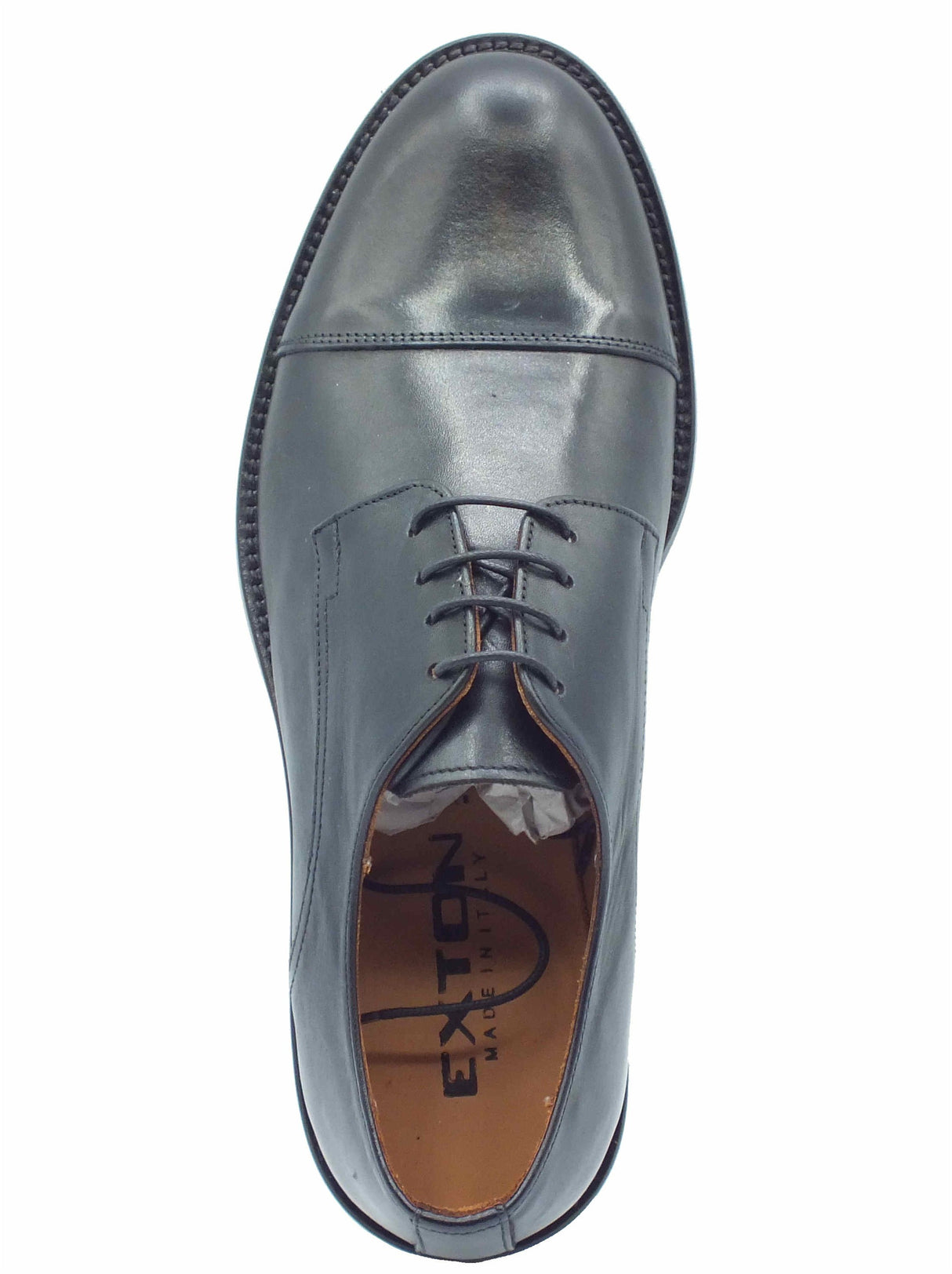 Exton Exton 6013 Vitello Nero Scarpe Eleganti per Uomo in pelle nera fondo cuoio Nero