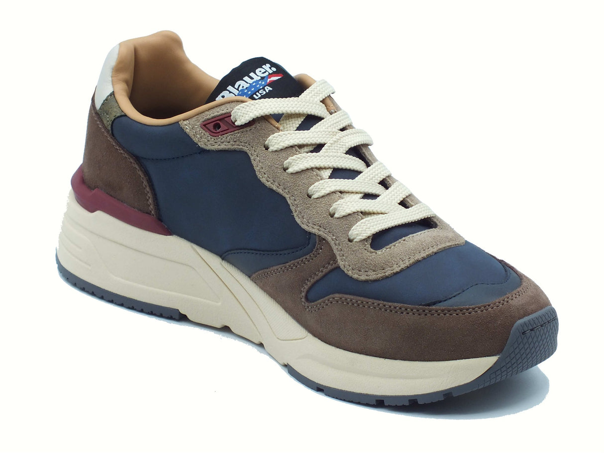 Blauer USA Blauer USA F5RAY02 Navy Dark Brown Sneakers Sportive per Uomo in pelle e tessuto Navy Dark Brown