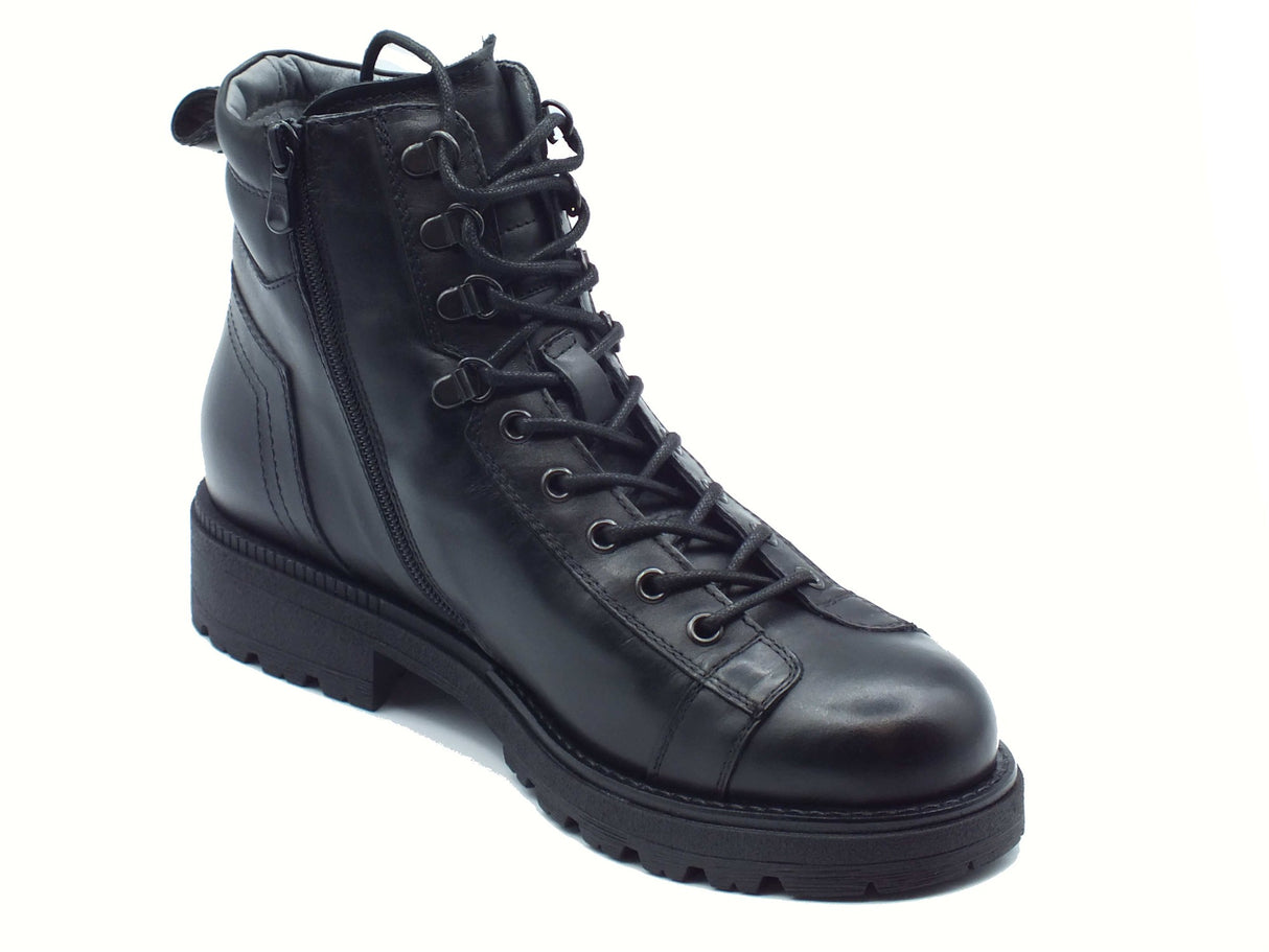 Nero Giardini NeroGiardini I501010U Twist Nero Anfibi per Uomo in pelle nera con lacci e lampo Twist Nero