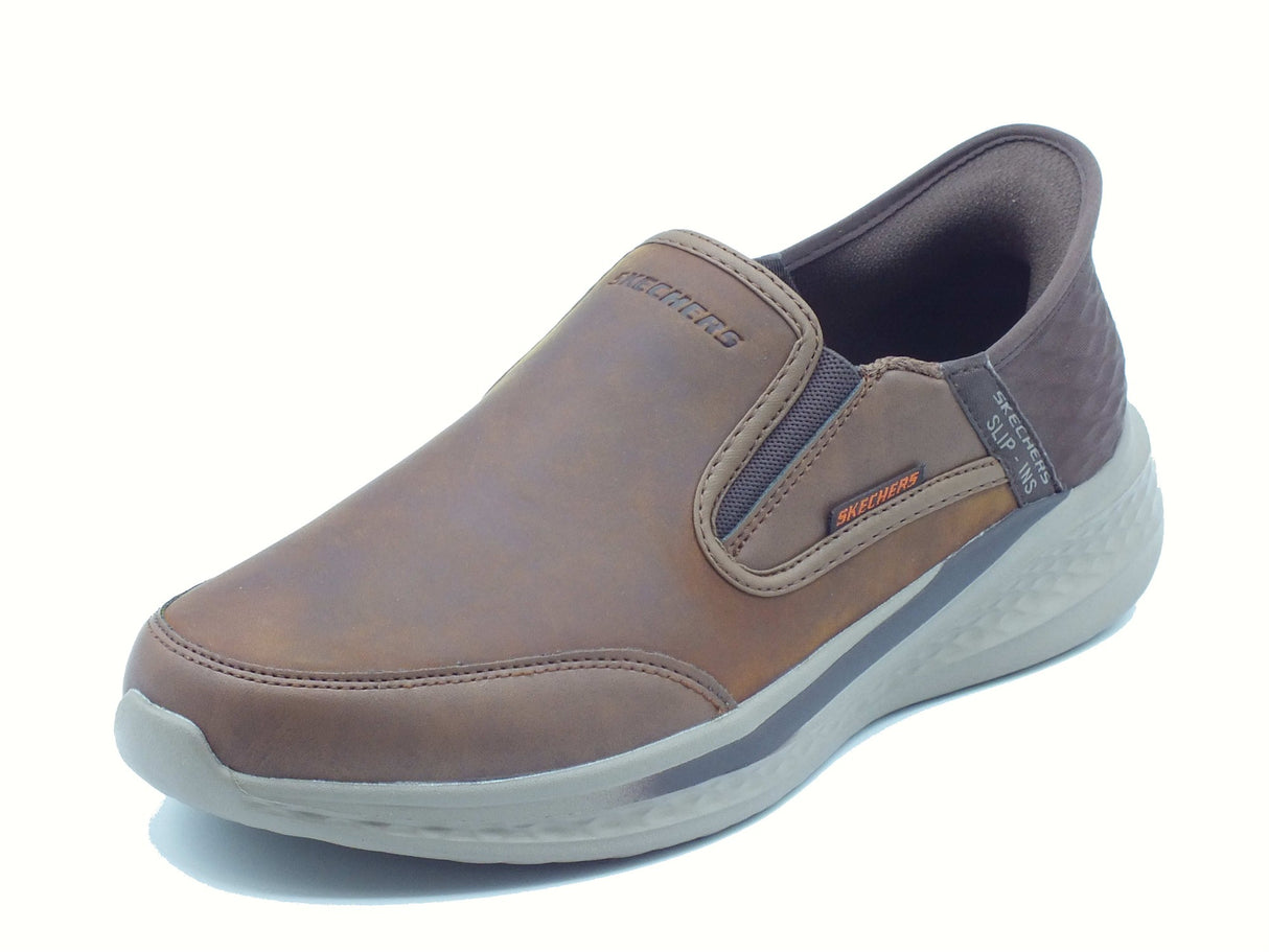 Skechers Skechers Slip-Ins 205237 Slade Cooper Dark Brown Mocassini per uomo in pelle e sintetico marrone Brown