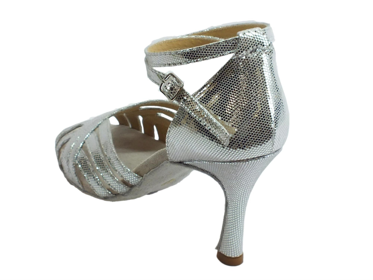Vitiello dance shoes Scarpe da ballo latino americano per donna satinato argento tacco 90A Argento