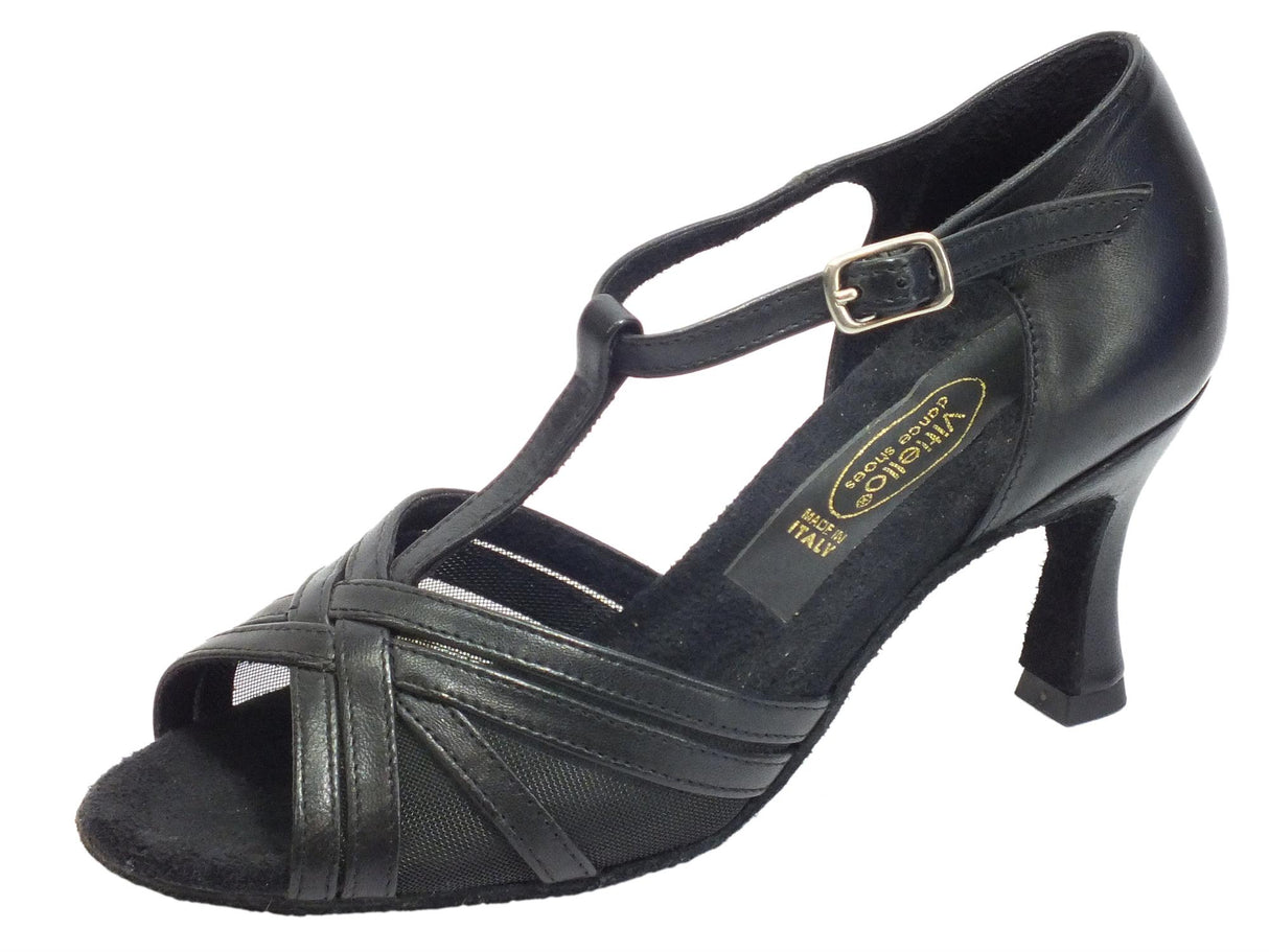Vitiello dance shoes Scarpa da donna per ballo latino-americano nappa e rete colore nero Nero