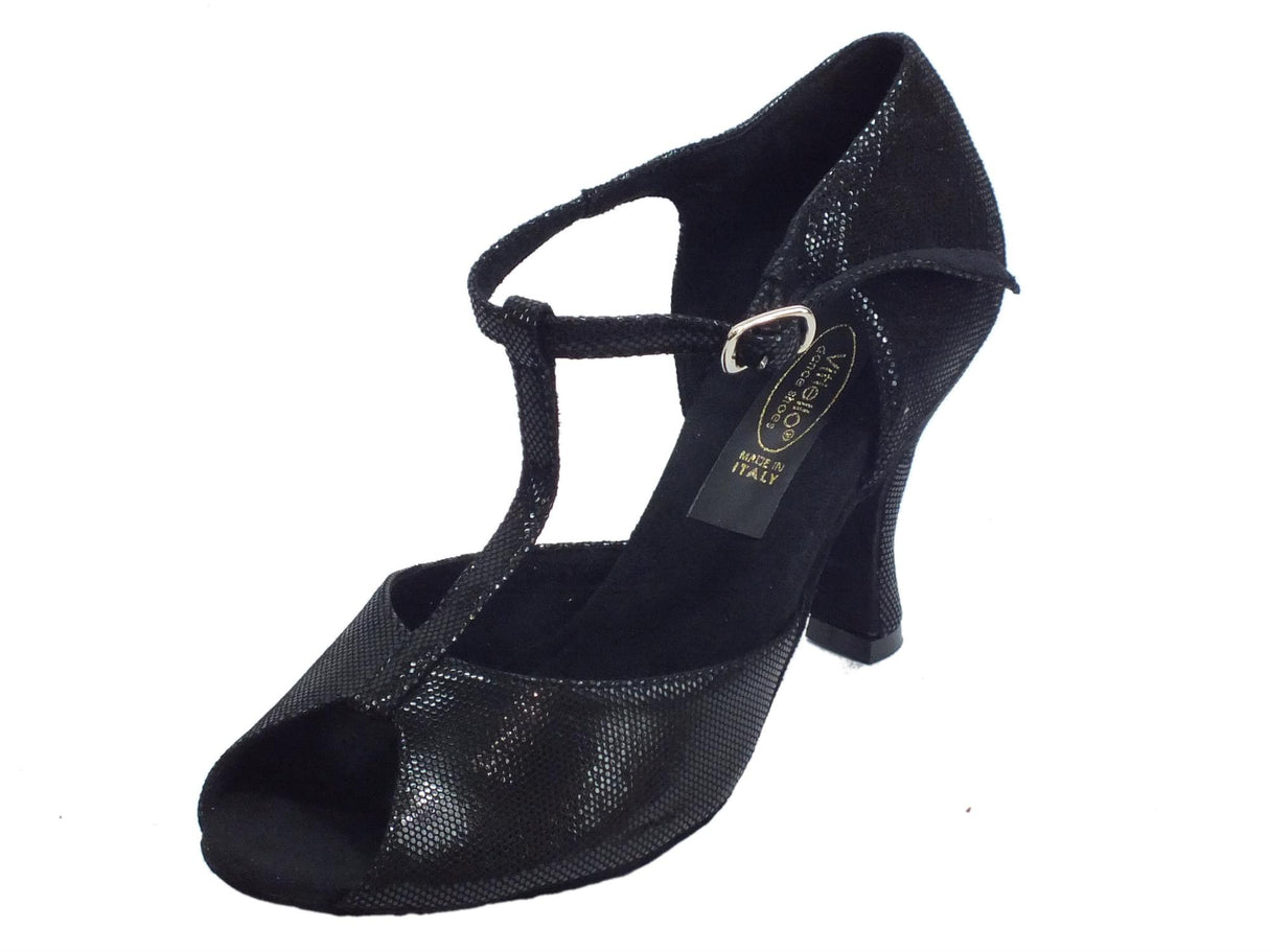 Vitiello dance shoes Scarpe da ballo donna latino in satinato nero con tacco 90N Nero