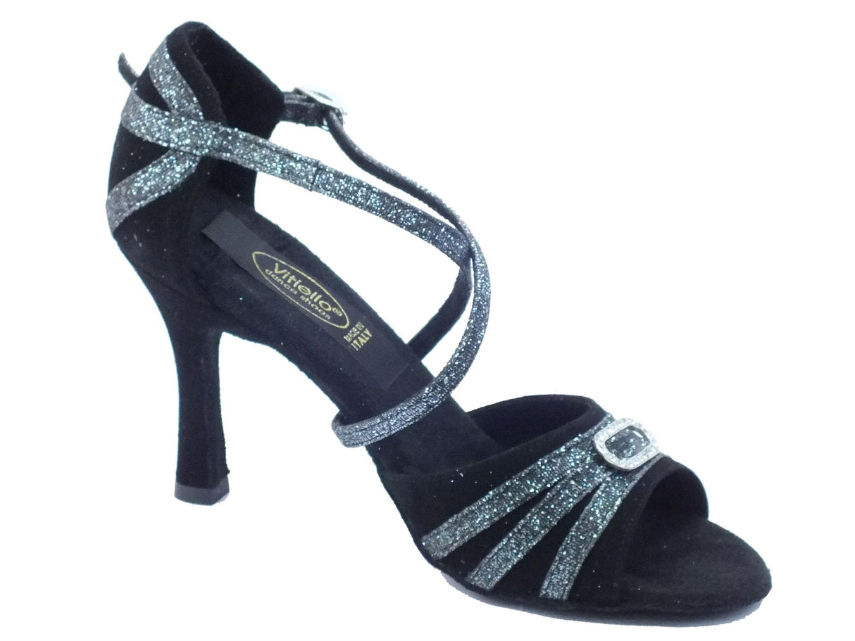 Vitiello dance shoes Scarpe da ballo donna per dnze latino-americane in camoscio nero tacco alto Nero