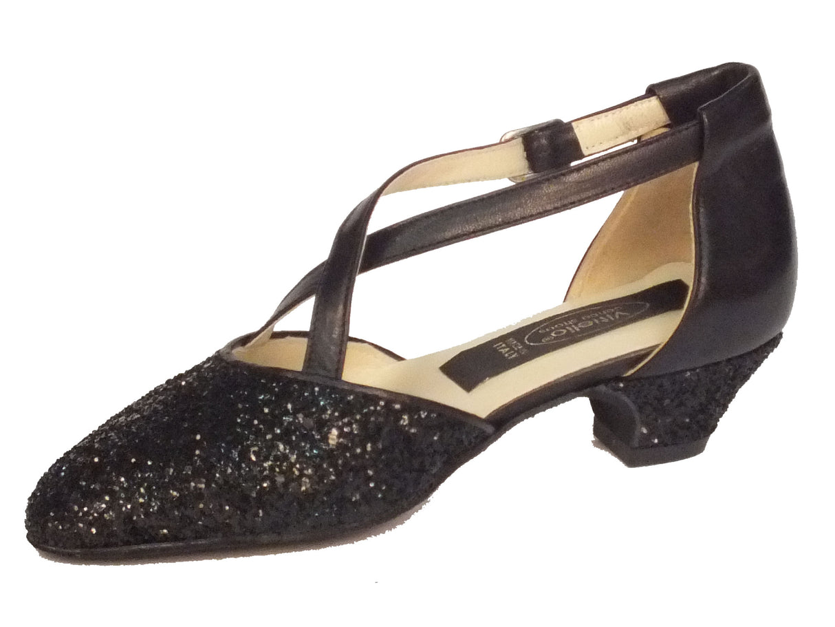 Vitiello dance shoes Scarpa da bambina per ballo standard in capretto e cristal colore nero Nero