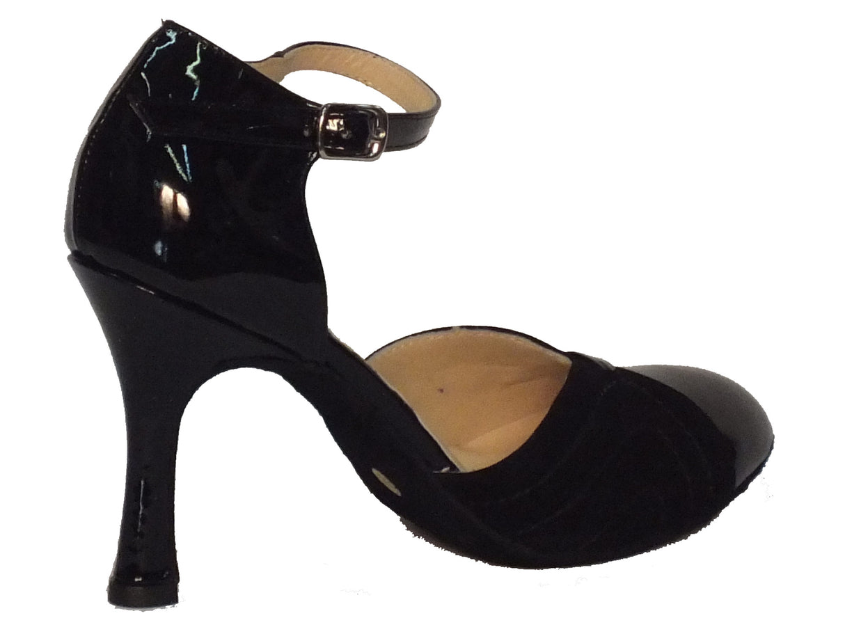 Vitiello dance shoes Scarpa da donna per ballo standard o liscio in camoscio e verniciato nero tacco 90 Nero