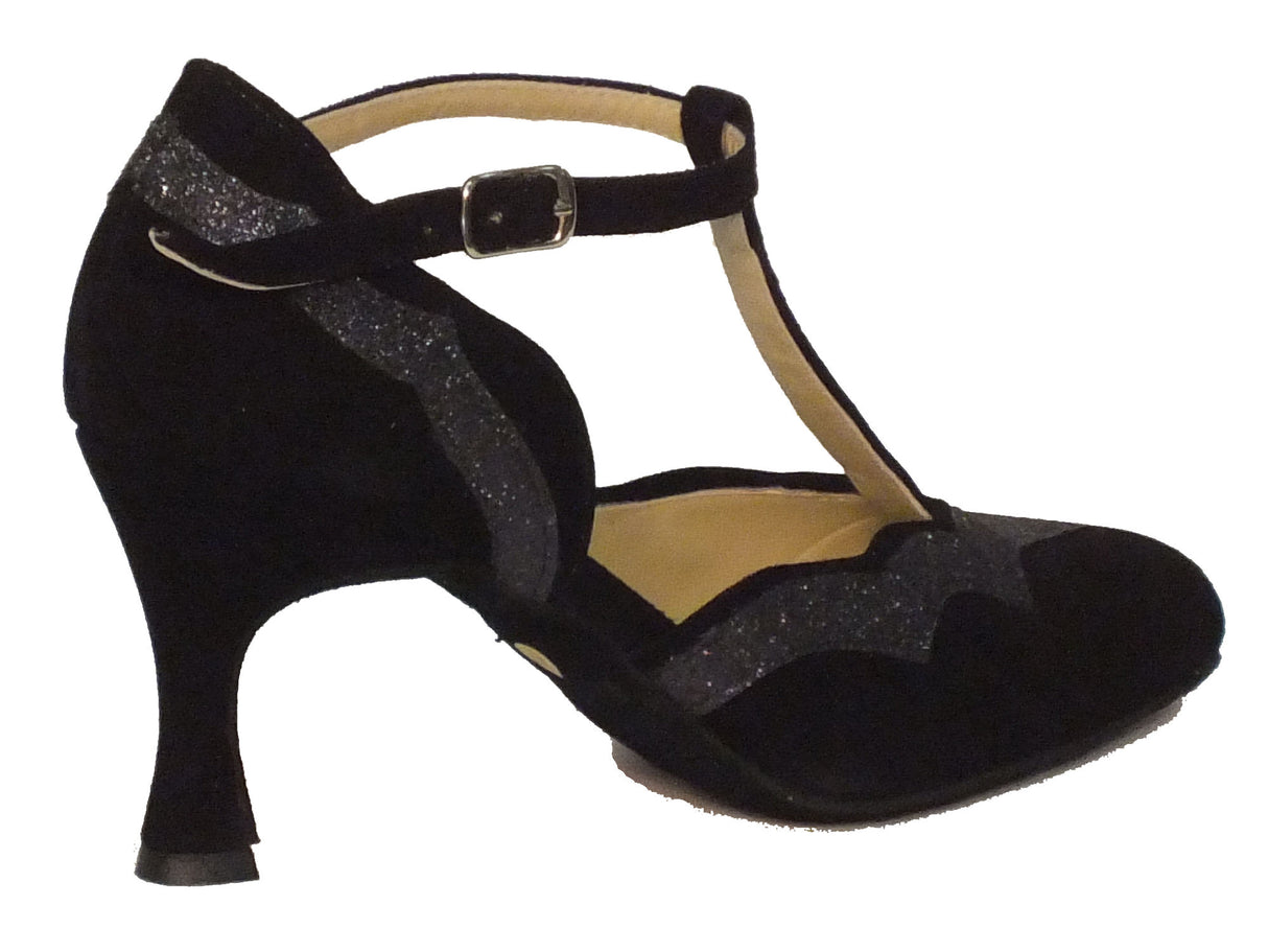 Vitiello dance shoes Scarpa da donna per ballo standard in camoscio e cristal fine colore nero Nero