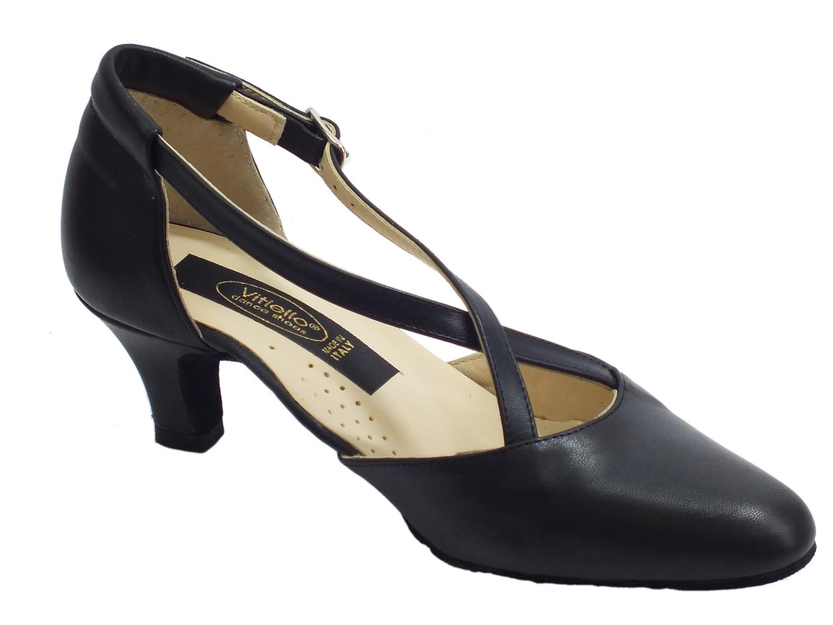 Vitiello dance shoes Scarpa da donna per ballo standard pelle colore nero tacco 50R Nero