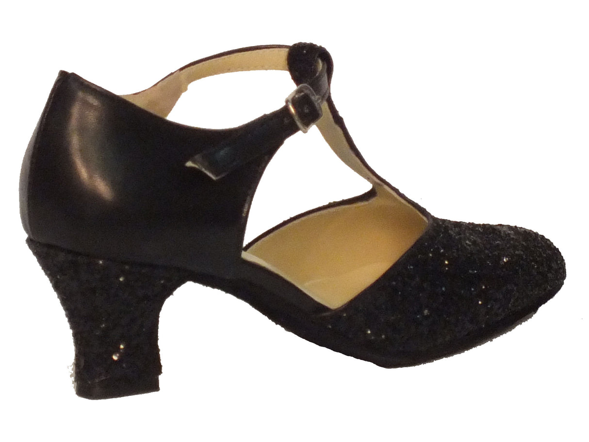 Vitiello dance shoes Scarpa da donna per ballo standard in nappa e cristallo colore nero tacco 50E Nero