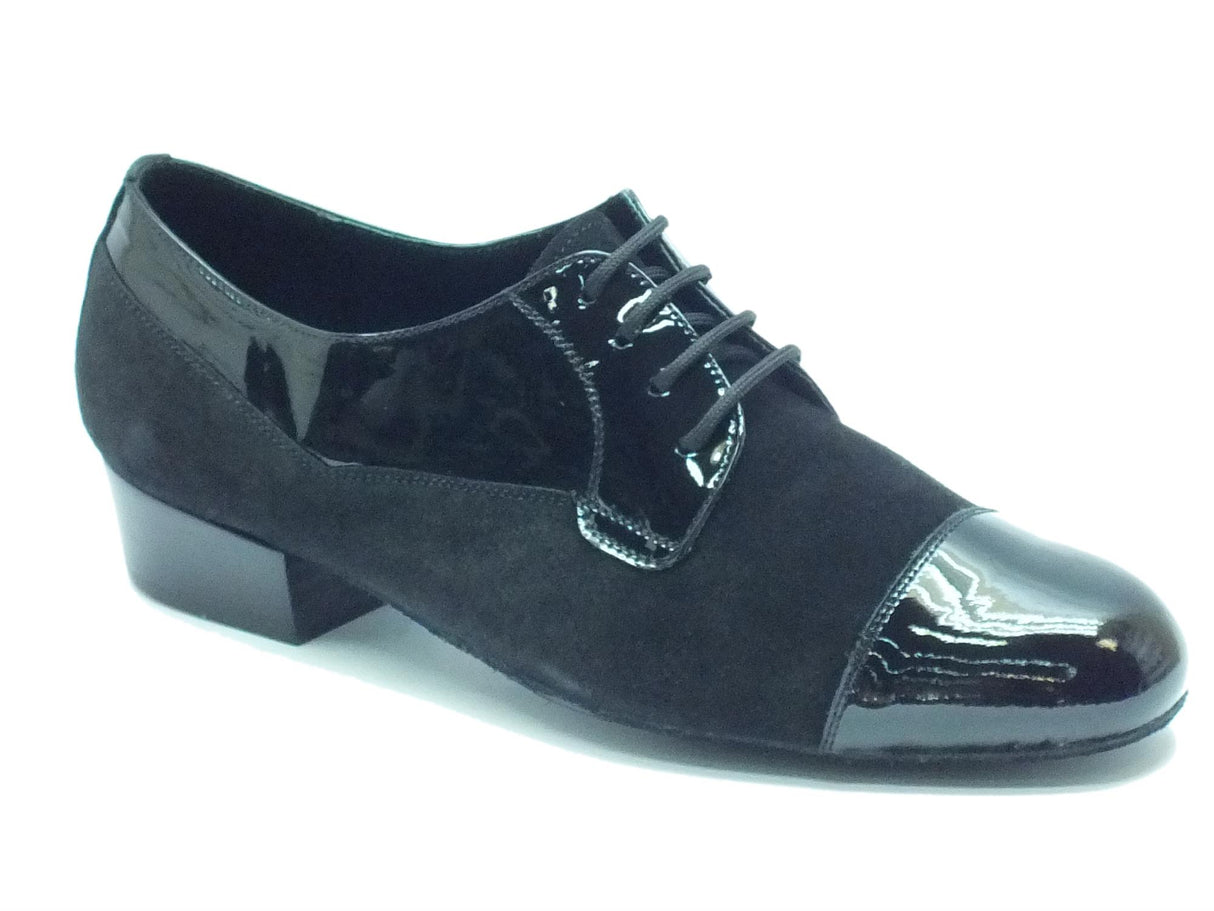 Vitiello dance shoes Scarpa da uomo per ballo standard in camoscio e verniciato colore nero tacco tango Nero