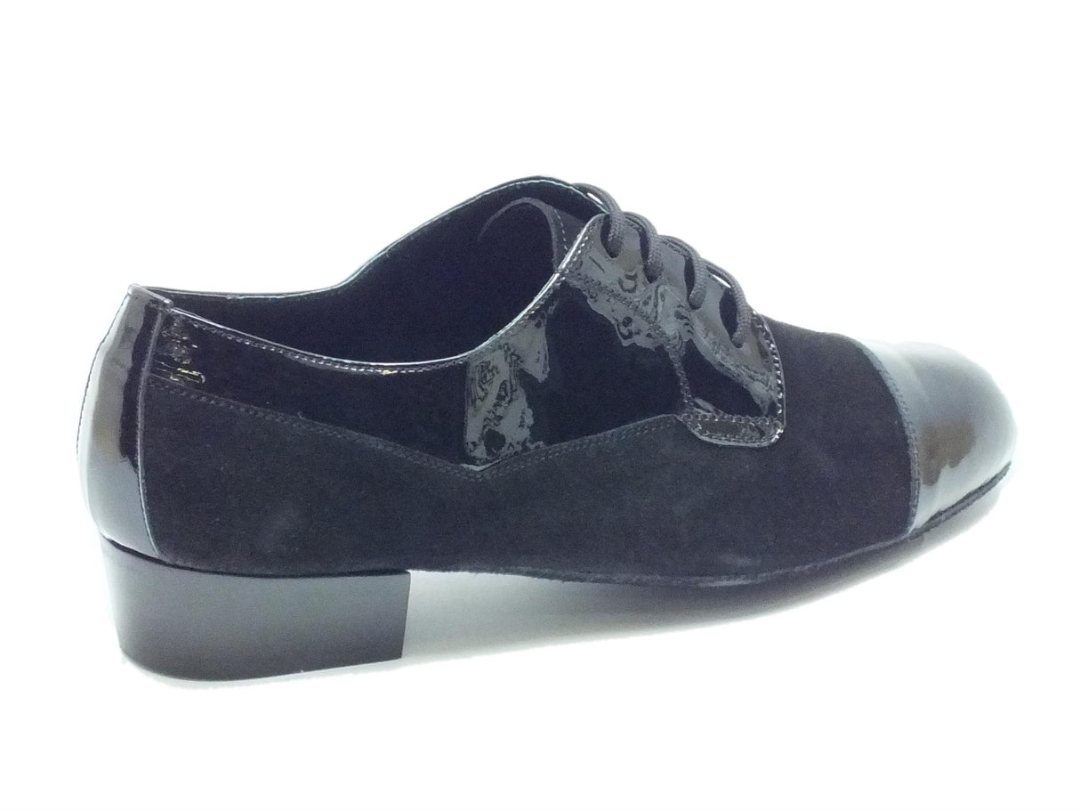 Vitiello dance shoes Scarpa da uomo per ballo standard in camoscio e verniciato colore nero tacco tango Nero